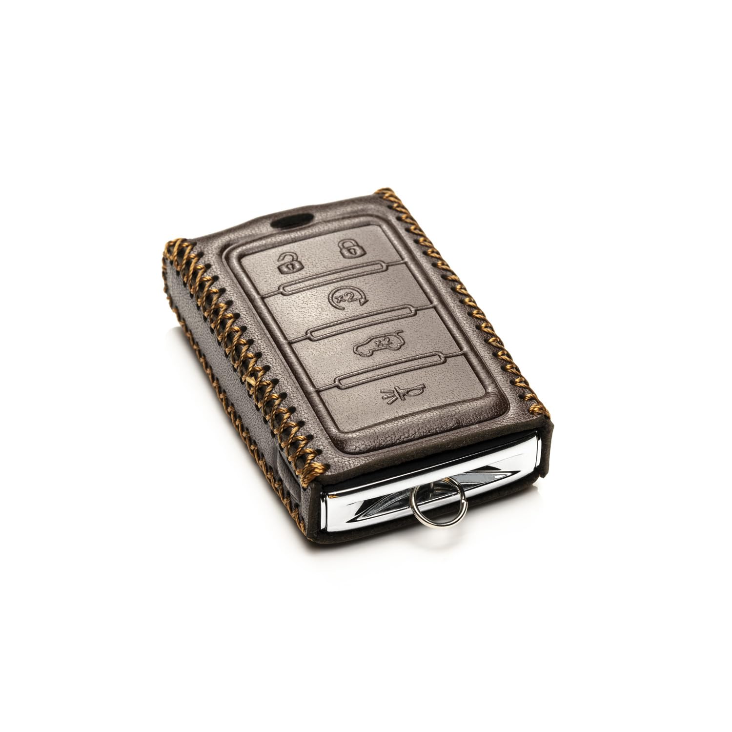 Vitodeco Genuine Leather Smart Key Fob Case Compatible With Jeep Wagoneer, Jeep Grand Cherokee 2022-2025 (New 5-Button, Brown)