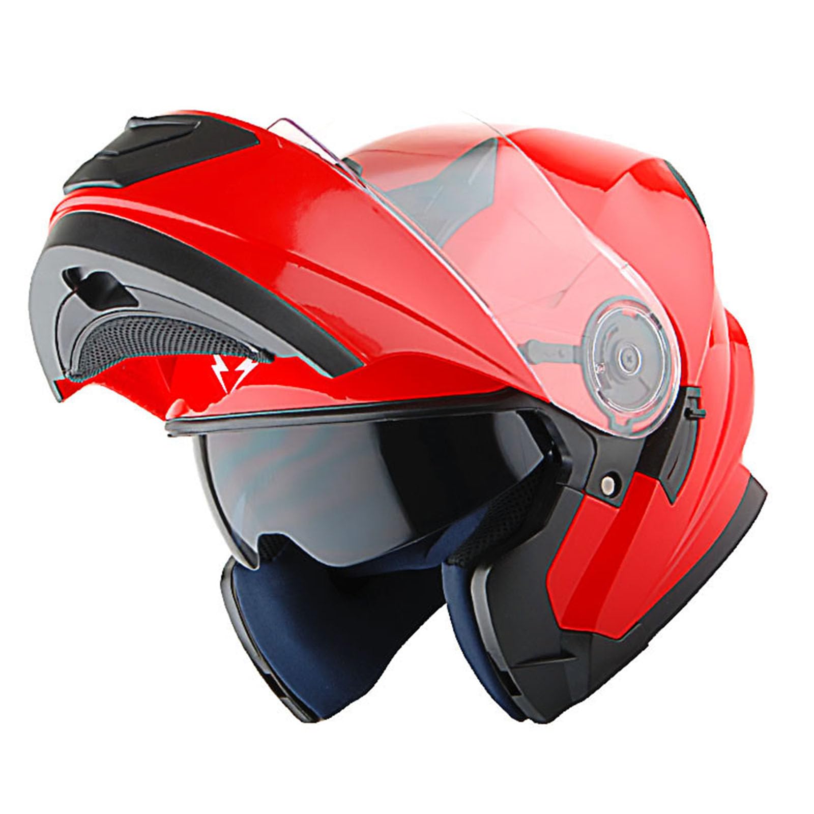 1Storm New Motorcycle Bike Modular Full Face Helmet Dual Visor Sun Shield With Rechargeable Led Tail Light: Glossy Red