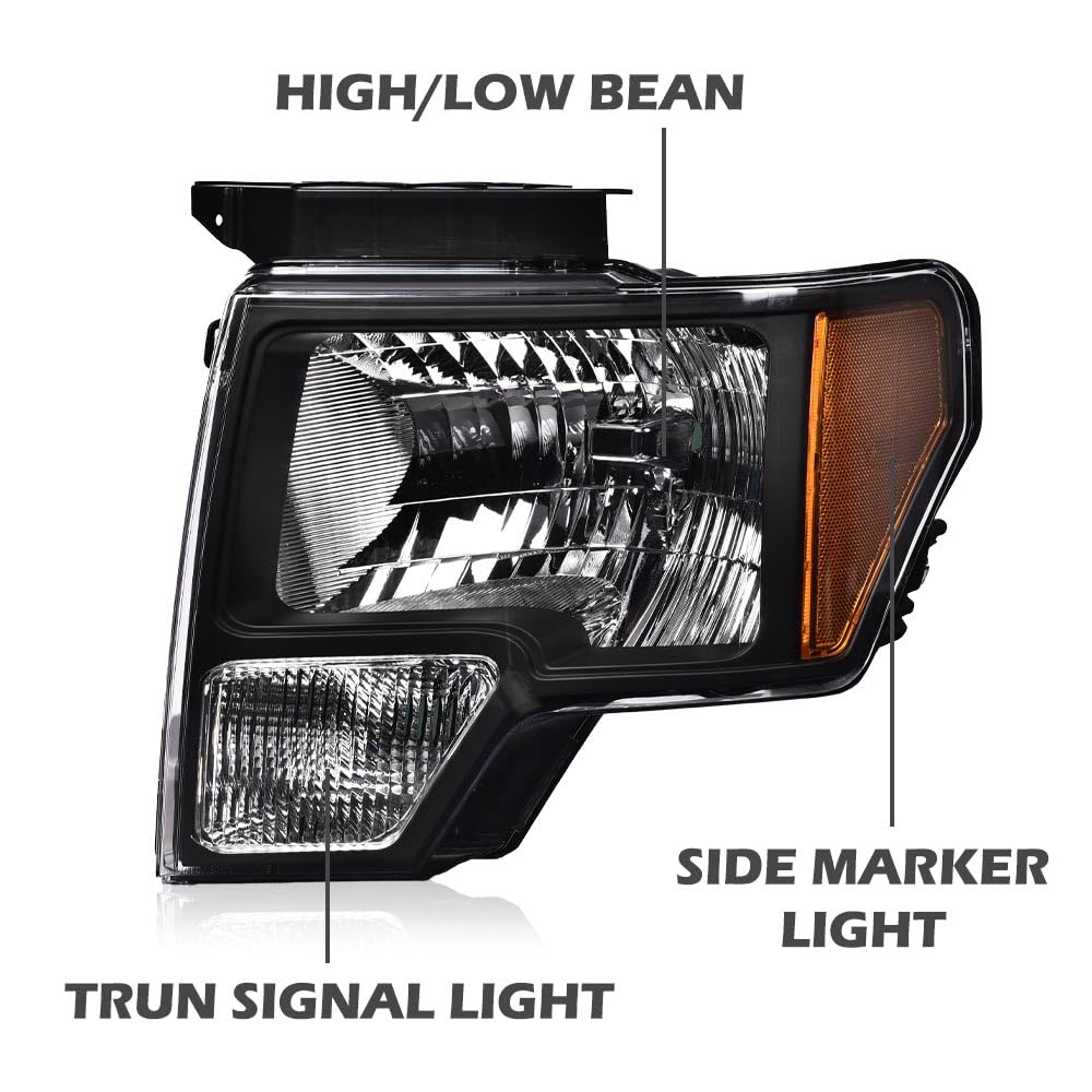 Pit66 Headlight Headlamp Assembly Compatible With Ford F150 2009 2010 2011 2012 2013 2014 Passenger And Driver Halogen Headlamp