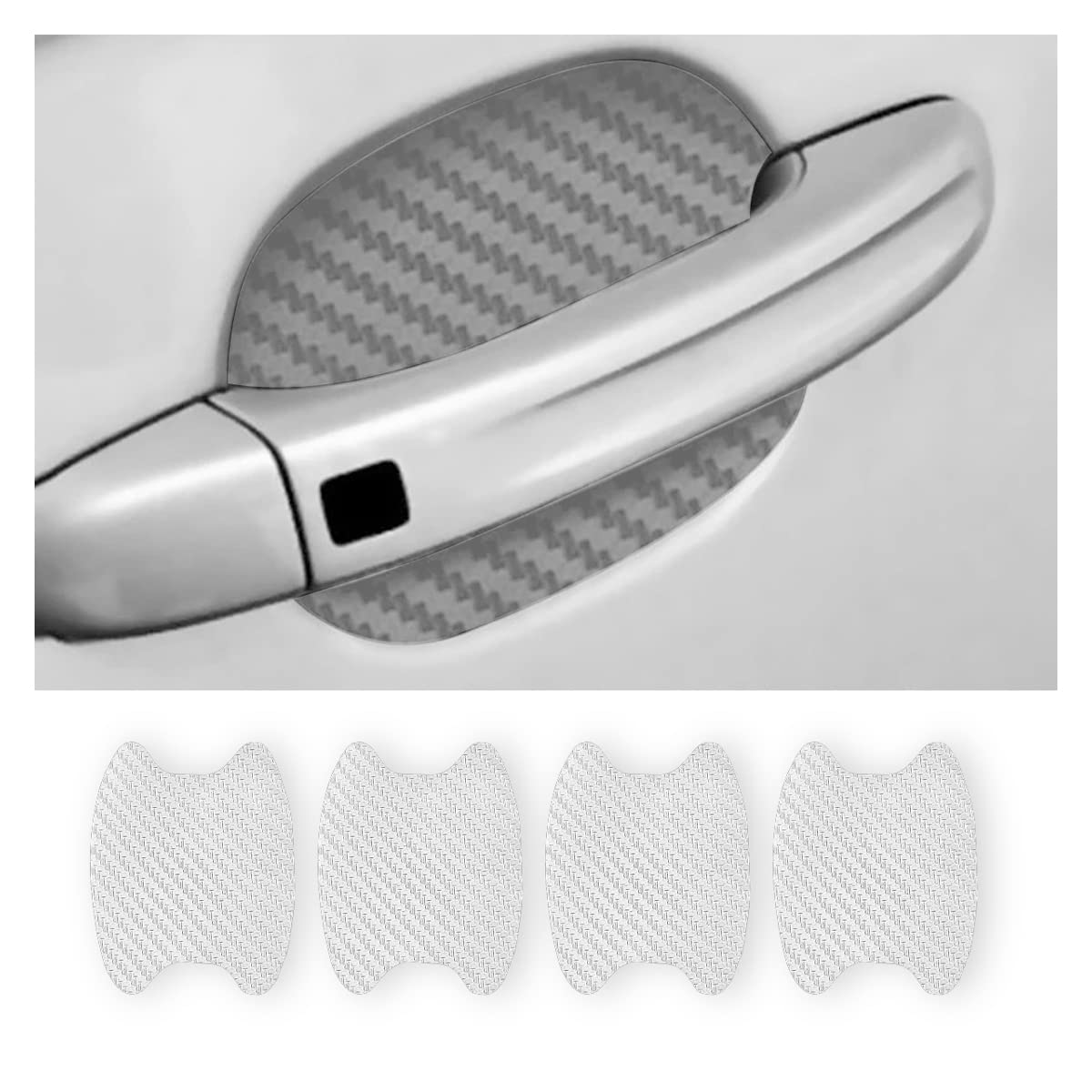 4Pcs Car Door Handle Sticker, Carbon Fiber Anti-Scratches Car Door Cup Protector, Non-Marking Auto Door Handle Protective Film, Universal For Most Car Handles (Silver/4Pcs)