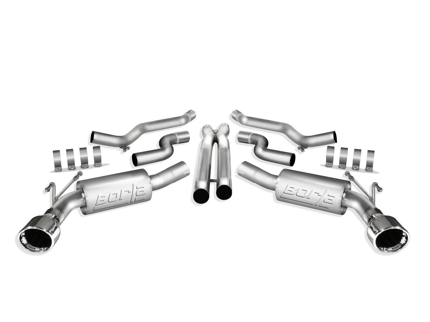 Borla 140356 Cat-Back Perf. Exhaust System For 2010-2013 Chevrolet Camaro Ss V8 T-304 Stainless Steel Atak Sound Dual Split Rear Exit Single 4.5 Round Polished T-304 Stainless Steel Tips Each Side