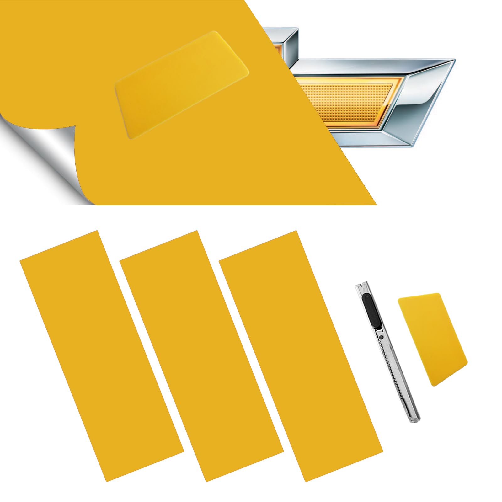 3PCS Gold Cut Your-Own Emblem Overlay DIY Decals for Chevy Compatible with Bowtie Logo Wrap Stickers