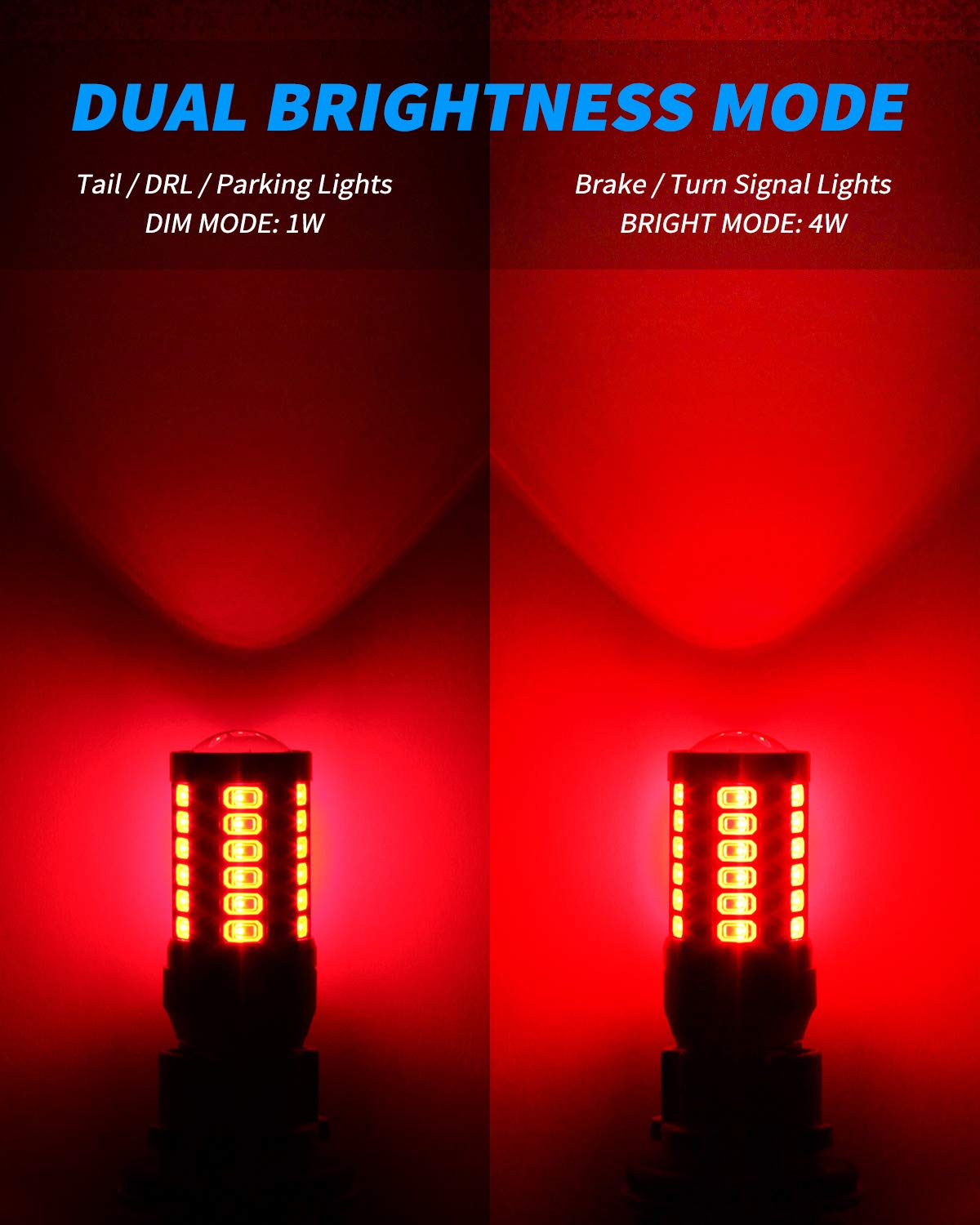 Yorkim 7440 Led Bulb Bright Red Lights, T20 Led Bulbs, 7443 Led Bulbs, 7441 Led Bulbs, W21W Led Lights, 7444 Bulbs, For Reverse/Backup/Brake Light - 5730 33 Smd Pack Of 2