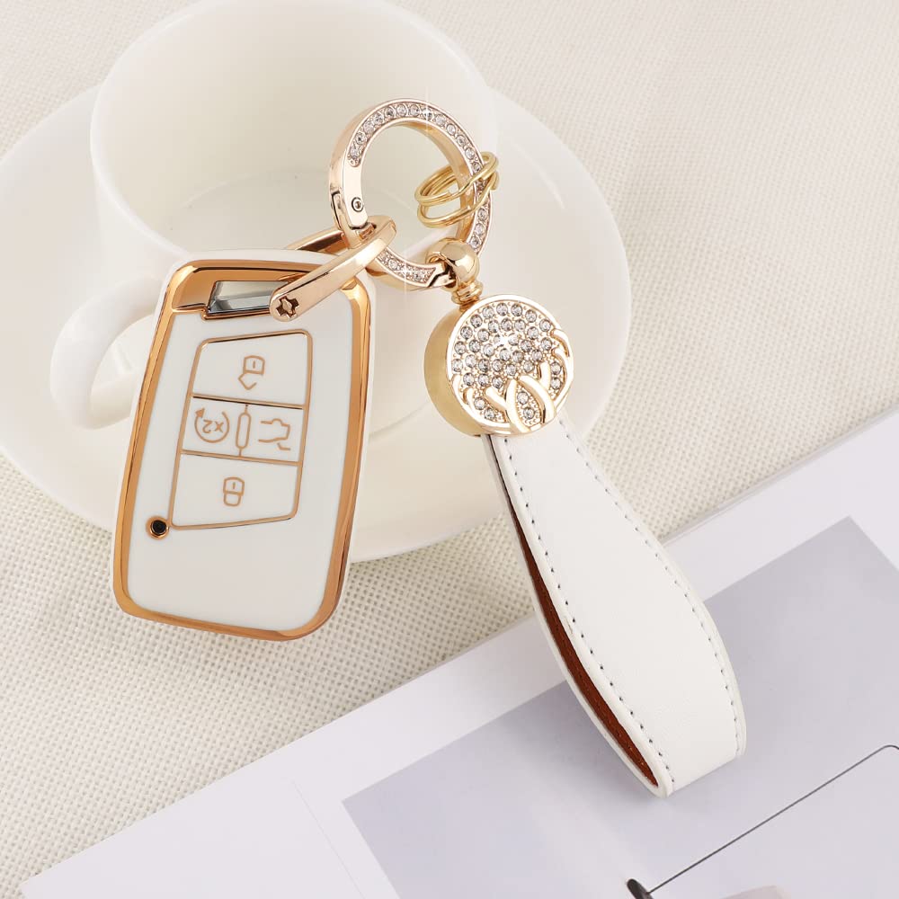 Pifoog Car Key Cover For Volkswagen Jetta Tiguan Atlas Arteon Taos Tpu Soft Keys Fob Case Shell Glitter Keychain Keys Accessories White Gold Girl Women