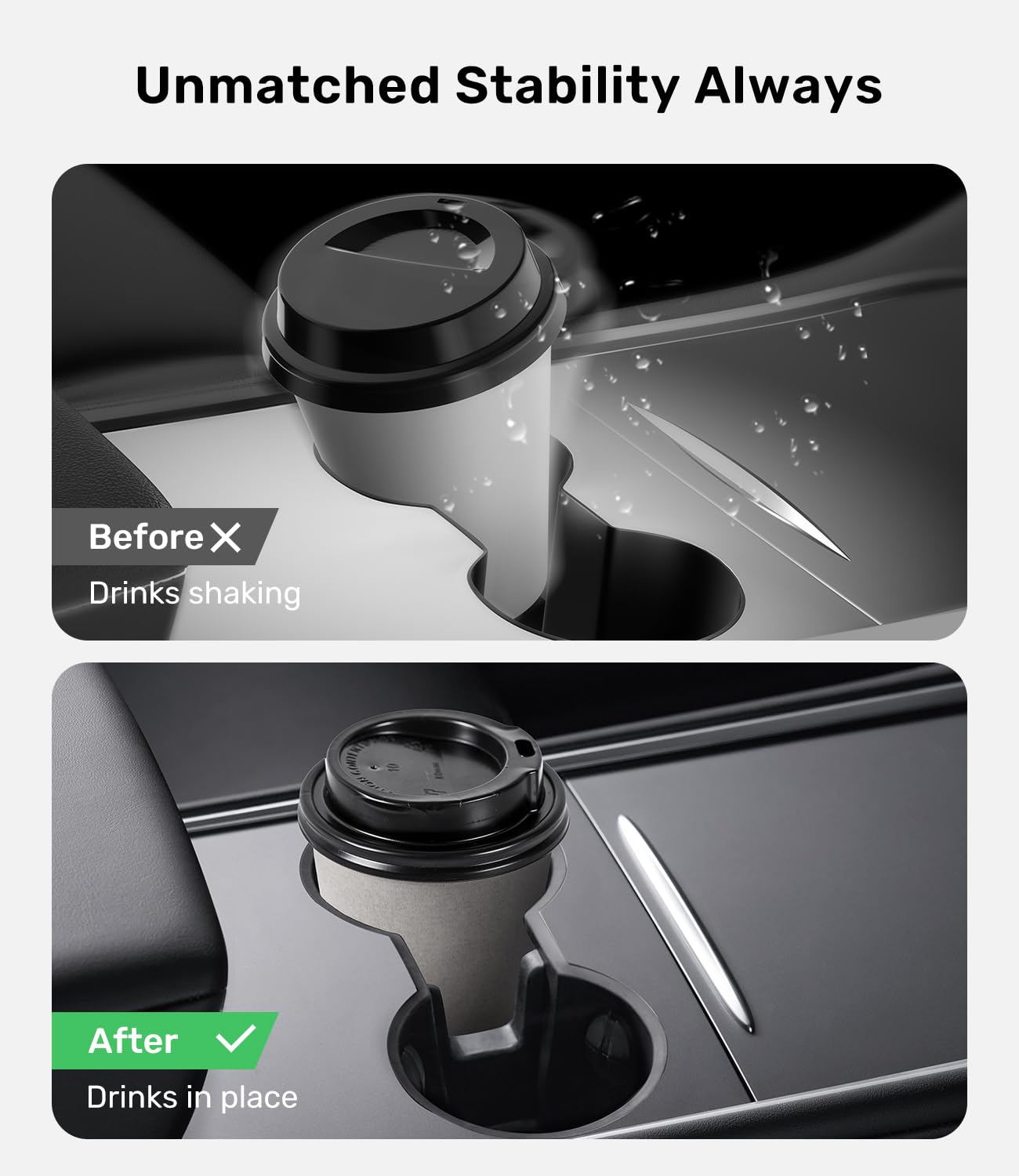 Zanch Tesla Model Y/3 Center Console Cup Holder Insert, Blend Seamlessly, Superior Grip, Black Plastic, 3.3 X 2.8 X 7.2 Inches