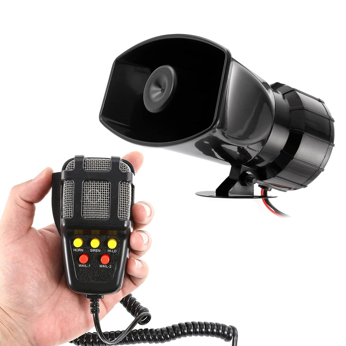 ALAVENTE Car Siren Horn 100 Watt 5 Tone Sound Siren Horn with Mic PA Speaker System Universal Fit for Car Vehicle Van Truck Moto