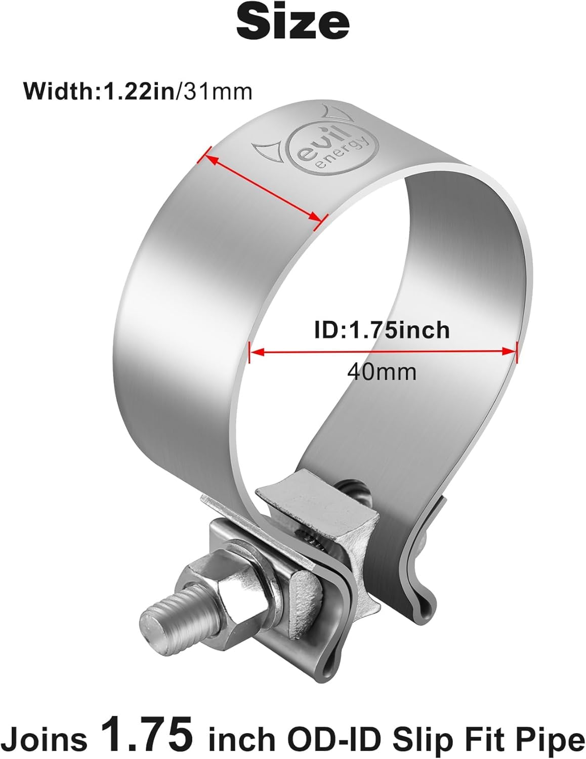 Evil Energy 1.75 Inch Exhaust Clamp,1 3/4 '' Narrow Band Muffler Clamp Stainless Steel For Pipes,Mufflers,Catalytic Converters 2