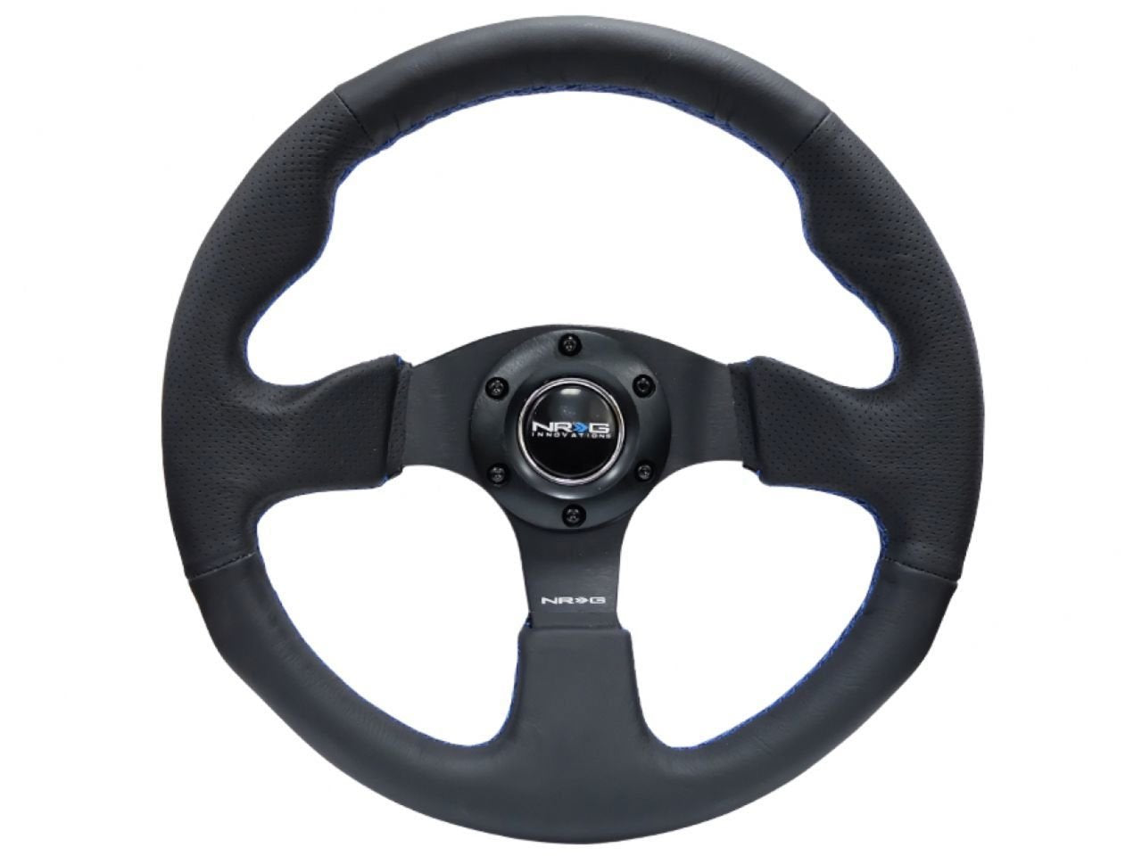 NRG Innovations NRG-RST-012R-BL Reinforced Steering Wheel - Leather Wrap Steering Wheel 320mm with Blue Stitch, Thumb Grip 3 Spo