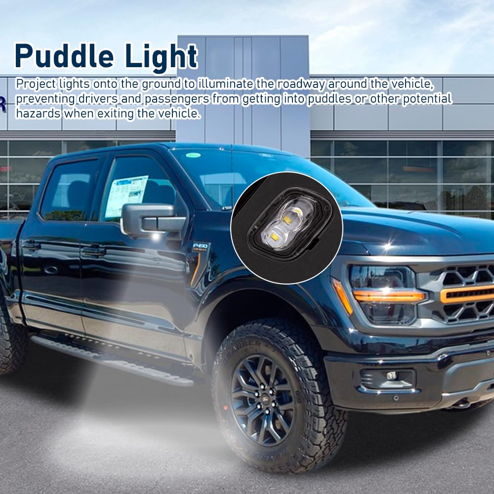 For Ford F150 2021-2024 Door Mirror Assembly with Painted Black Cover Manual Folding with Turn Signal Light Puddle Light Power H