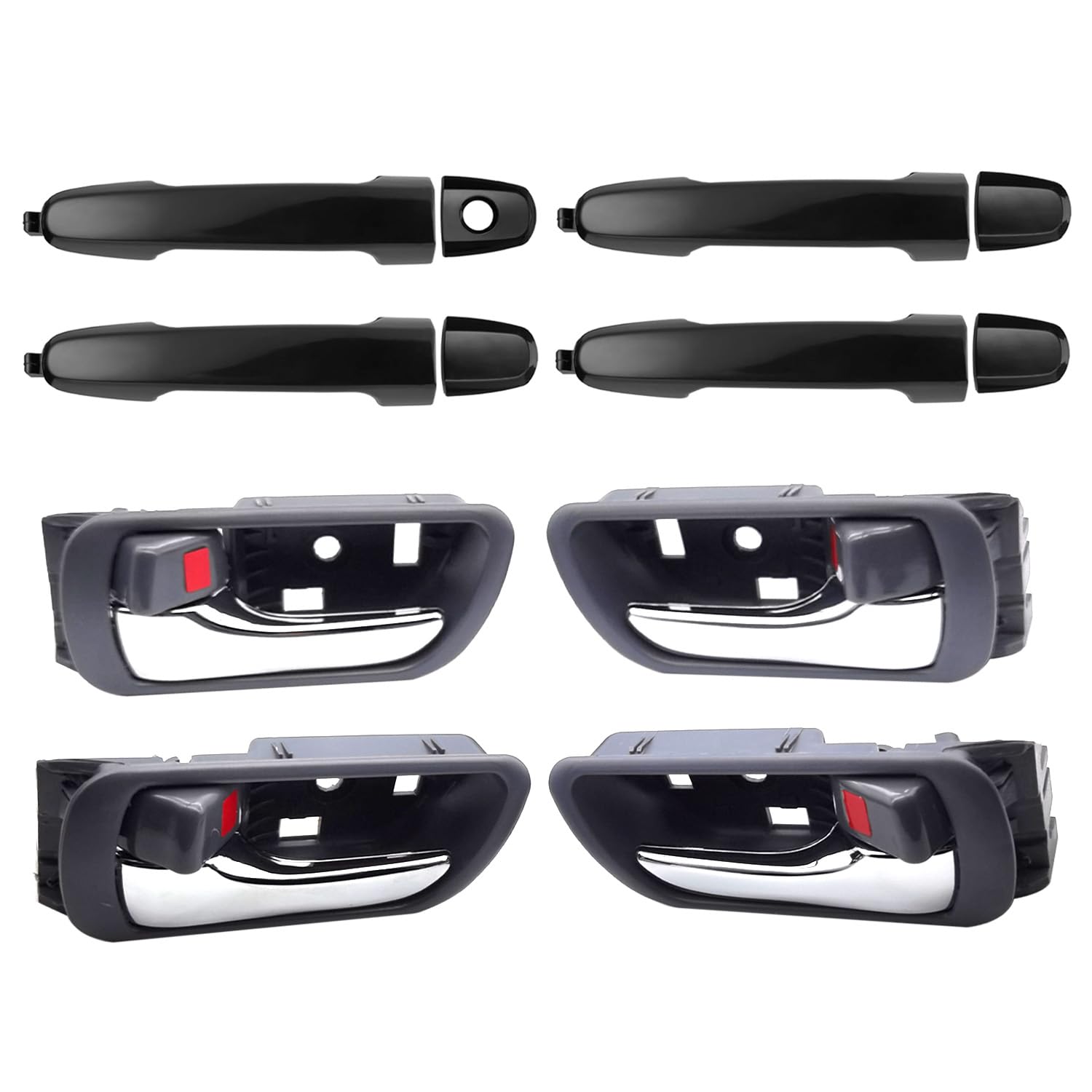 Set Of 8 Exterior & Interior Door Handles Toyota Camry 2002 2003 2004 2005 2006, Replaces 6920533040,6920633040, Gray Handle Wit