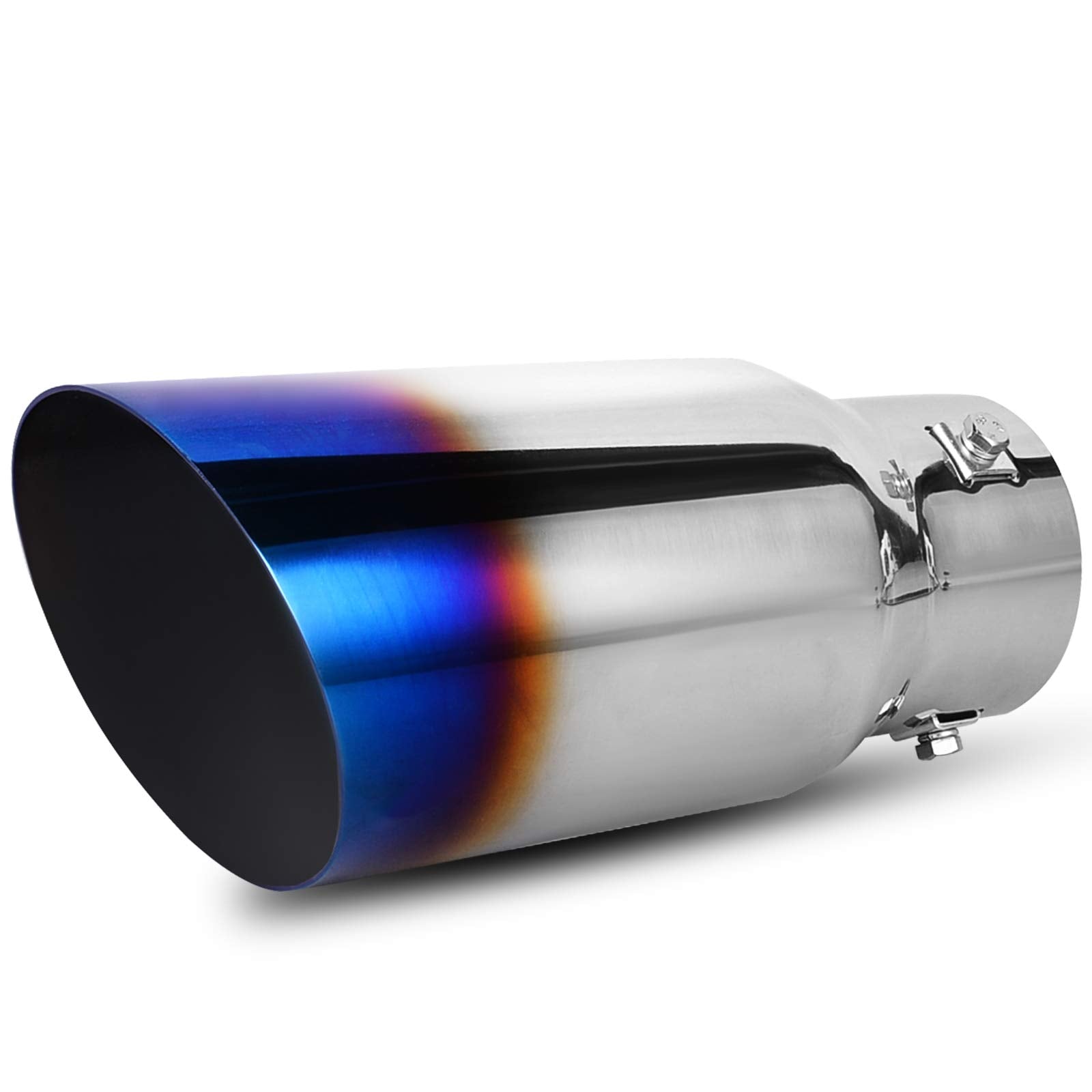 Autosaver88 1.5-2.5 Inch Exhaust Tip, 1.5'-2.5' Inlet 4' Outlet 9' Long Blue Burnt Stainless Exhaust Tip With Clamps And Adapters Fit For 1.5'/1.75'/2.0'/2.25'/2.5' Outer Diameter Tailpipe, Bolt-On