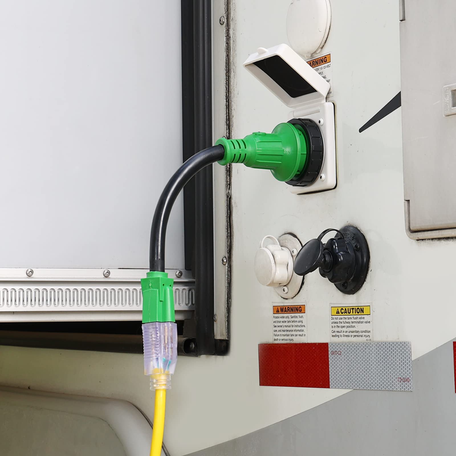 Rvguard 30 Amp To 110 Volt Rv Adapter Cord With Locking Connector 12 Inch, Nema 5-15P To Nema L5-30R Electrical Power Adapter Wi