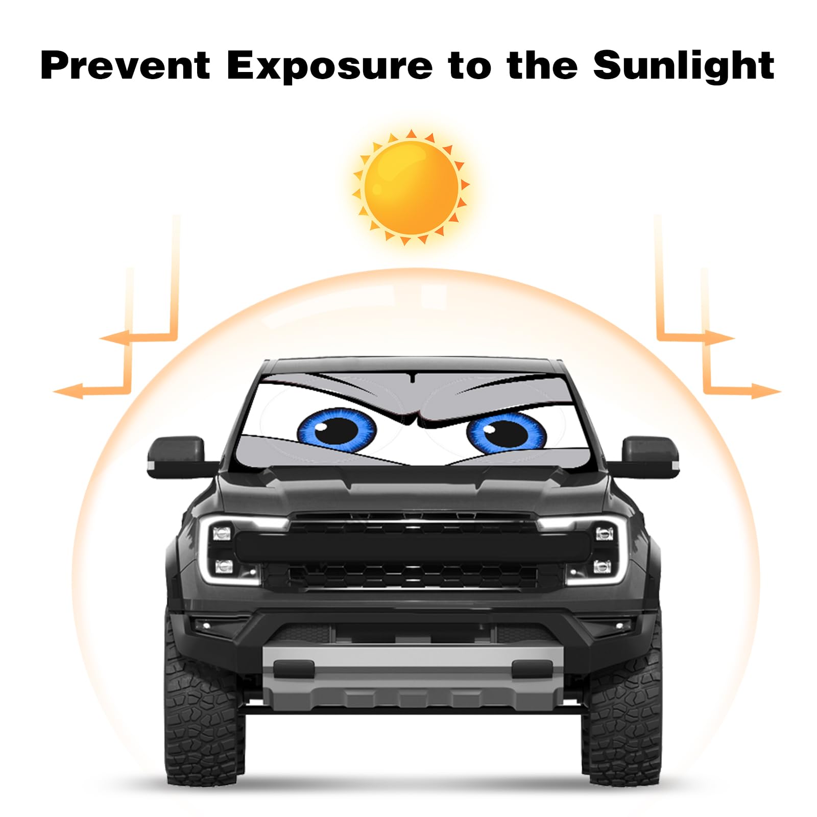 Car Windshield Sun Shade, Funny Eyes Sun Visor, Wear-Resistant Black Tape, Foldable 59X27.5/63''X31.5''
