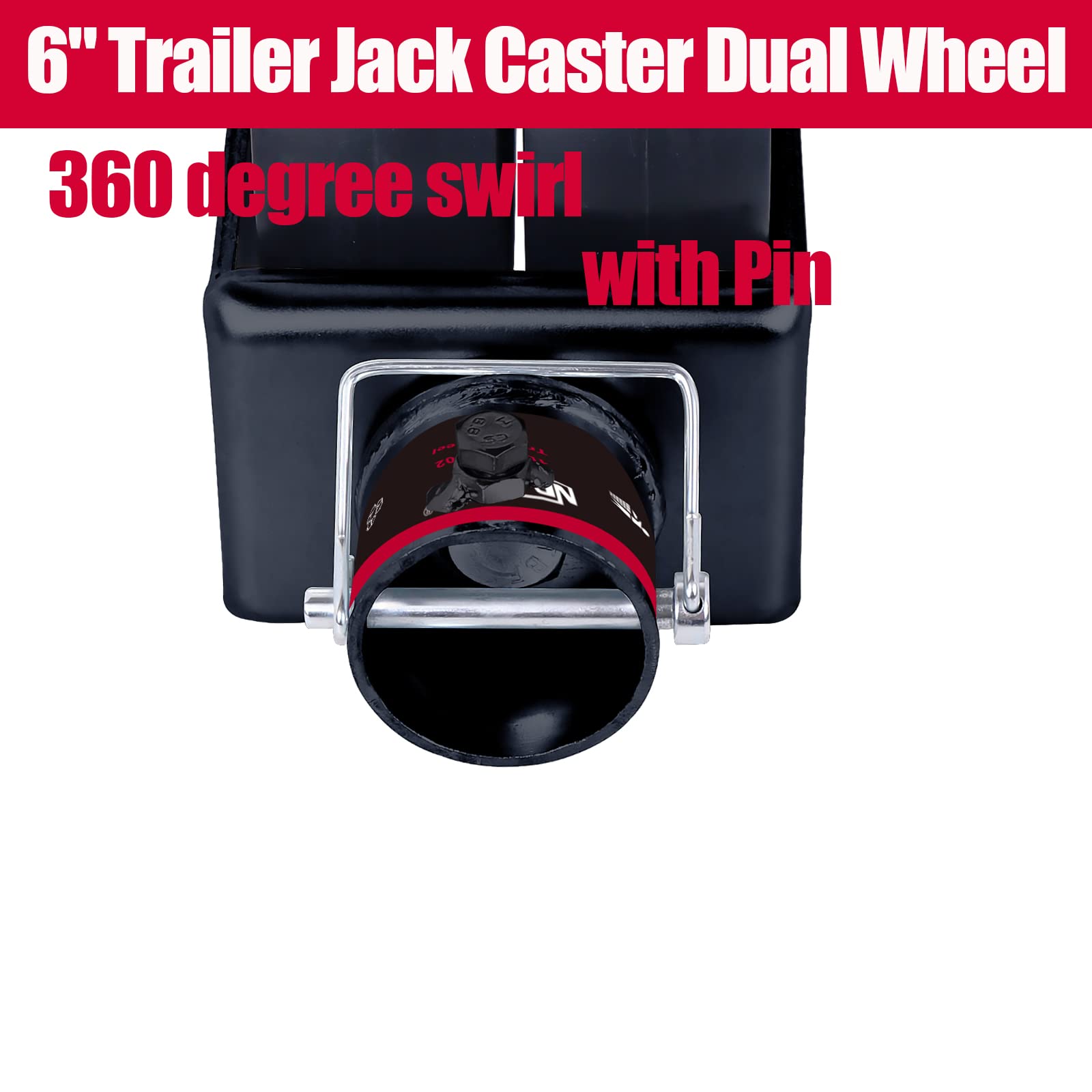 Nbjingyi 6'' 2000Lbs Dual Trailer Swirl Jack Caster Wheel With Pin Fits Any Jack Better Soft Ground Roll Black