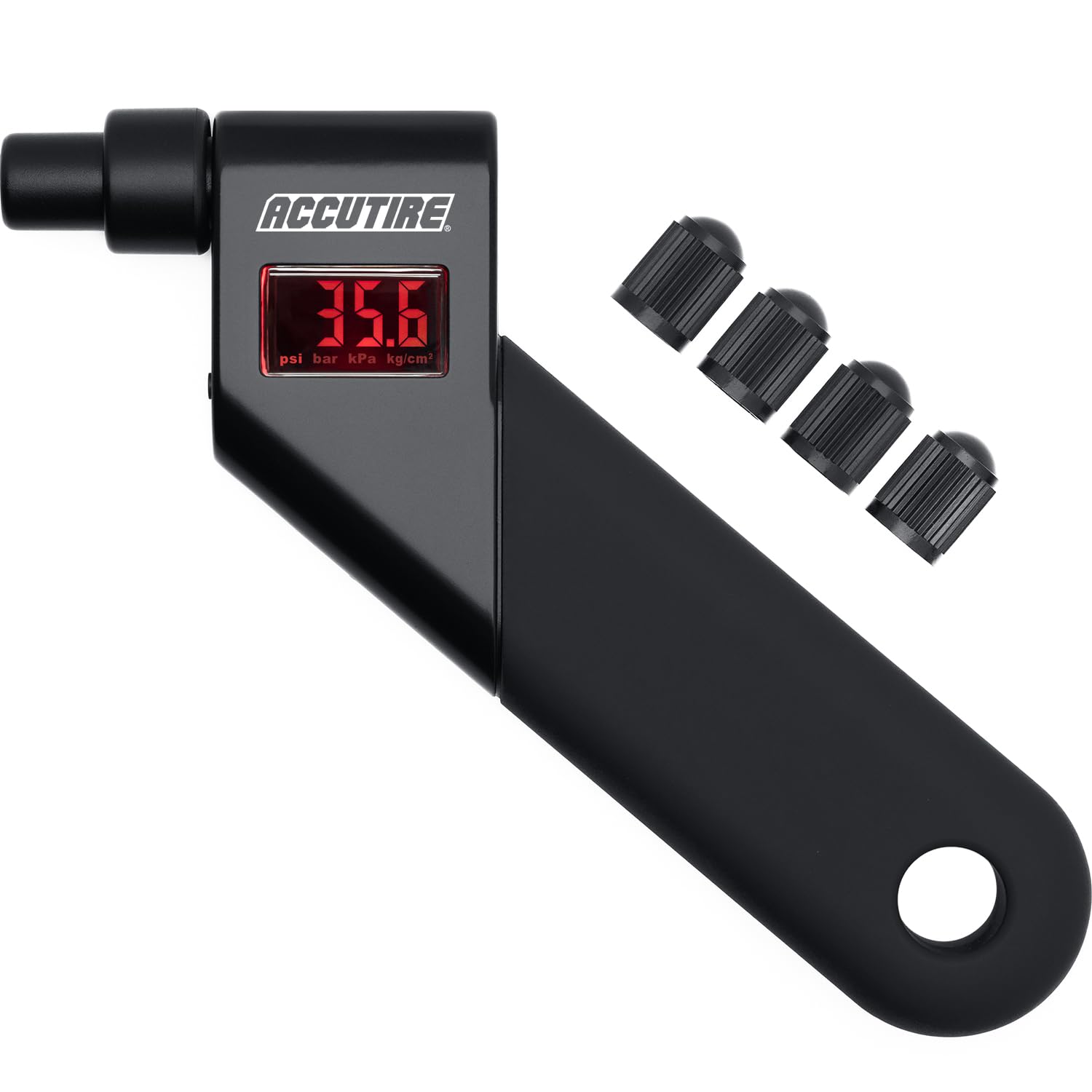 Accutire Ms-4021B Digital Tire Pressure Gauge With 4 Valve Caps, 5-150Psi (Psi, Bar, Kpa, Kg/Cm2)