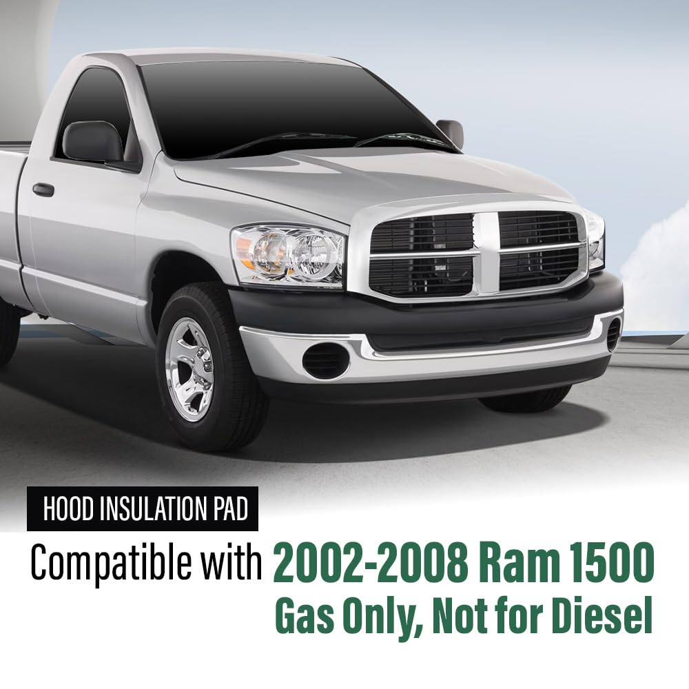 LQI Hood Insulation Pad with Clips Compatible with Dodge Ram 1500 2002-2008 Gas Only, Not for Diesel Black