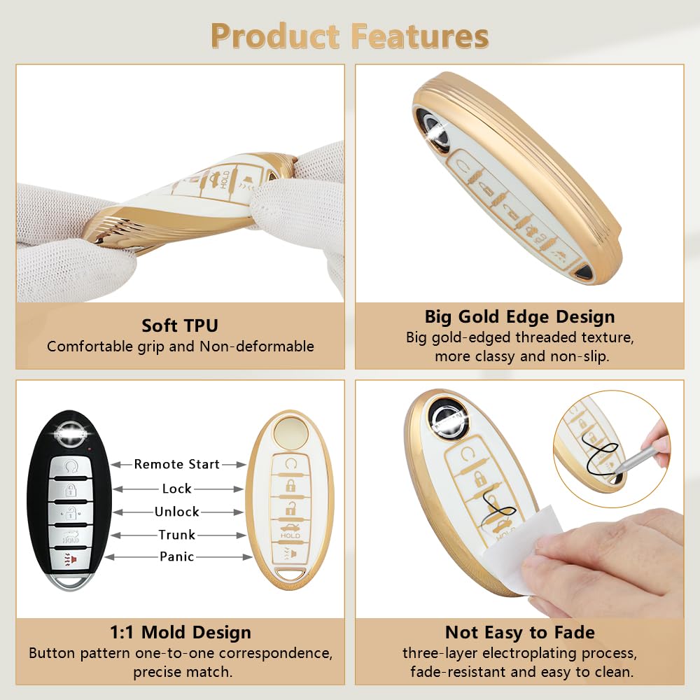 Pifoog Key Fob Cover For Nissan 5 Button Car Keys Case Shell Bling Keychain Accessories For Altima Rogue Pathfinder Sentra Maxim