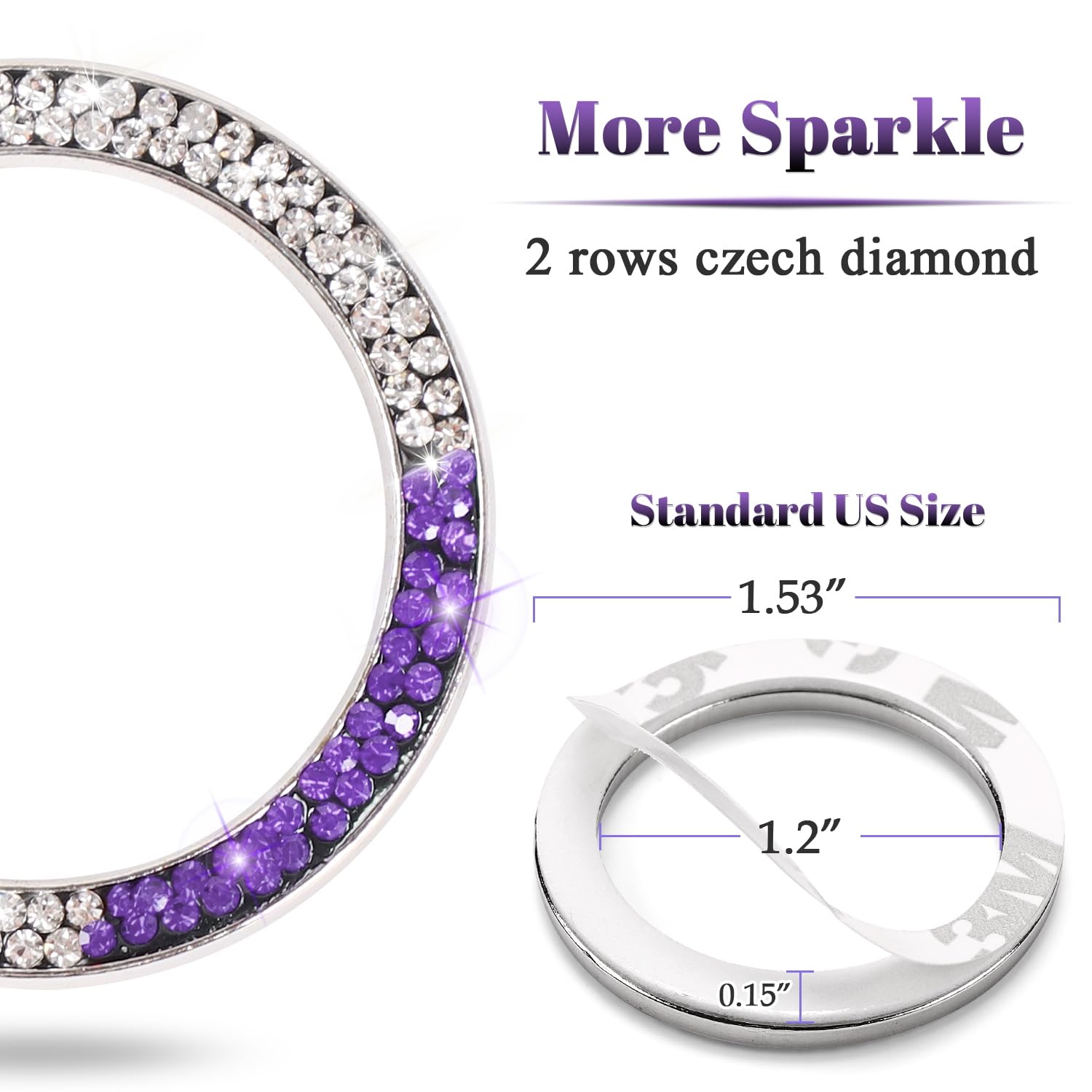 Tobequeen White Purple Bling Start Button Cover Emblem Sticker, Crystal Diamond Rhinestone Push Start Ring Car Decor, White And