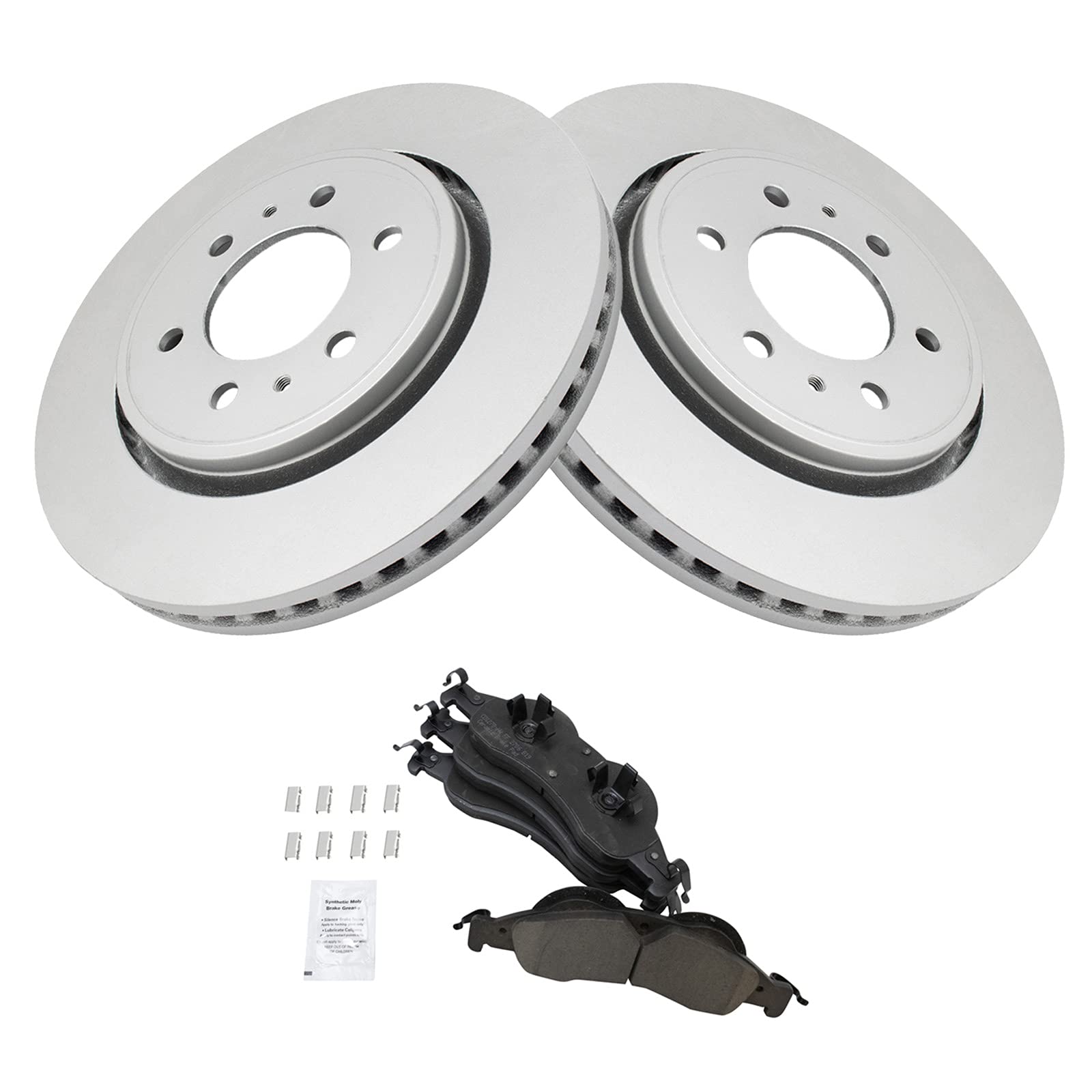 Trq Front Brake Pad & Rotor Kit Brake Pads Brake Rotor Ceramic Vented Premium G-Coated Compatible With 2007-2009 Ford Expedition