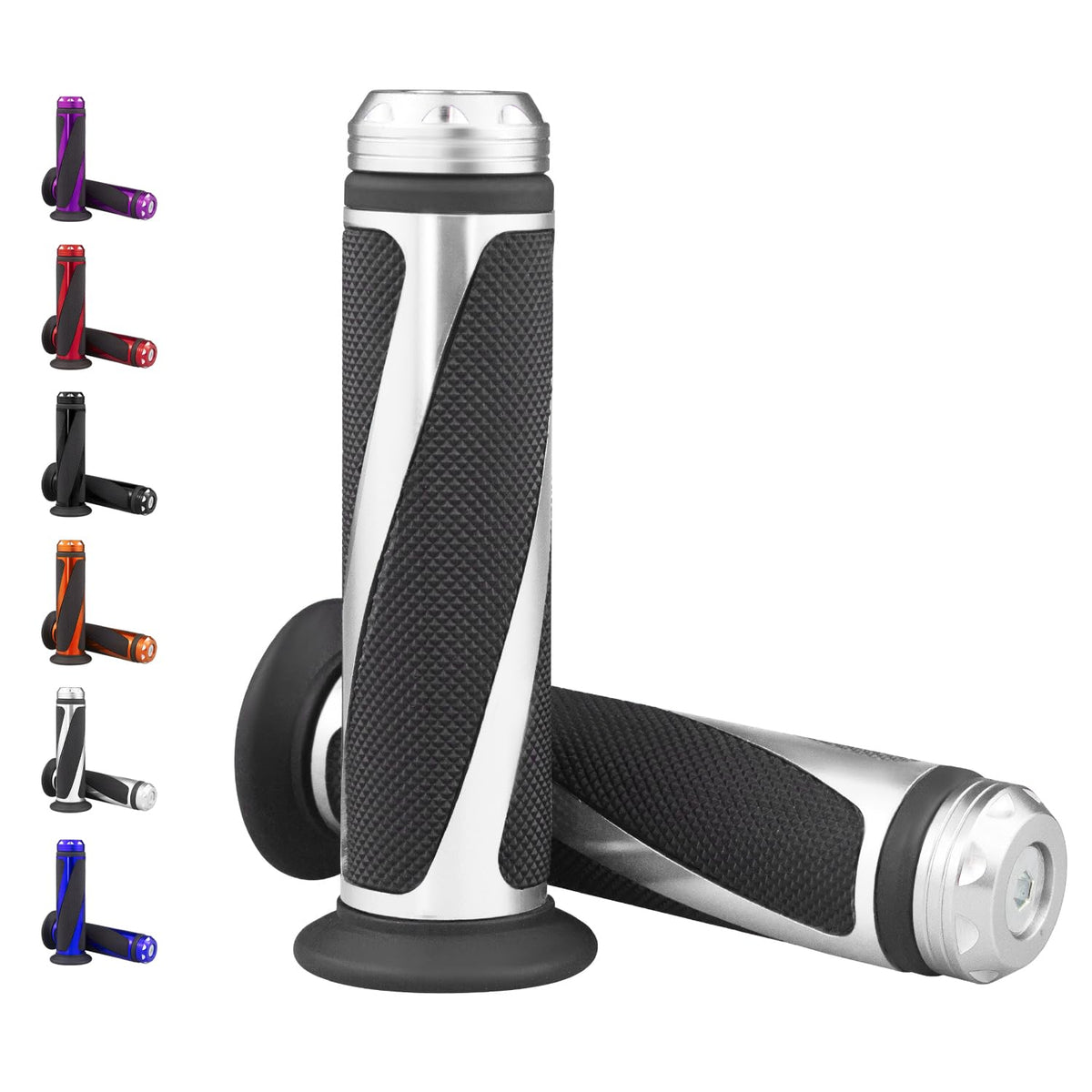 amavoler Universal Motorcycle Handlebar Grips Fits for Motorcycles with 7/8'' Left Grip and 1'' Right (Silver)