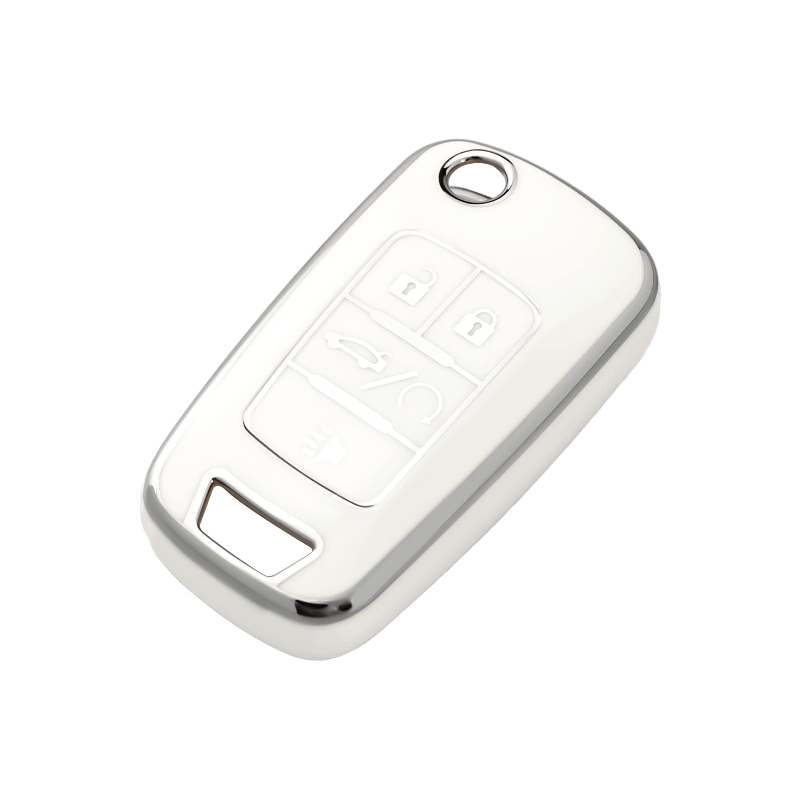 Offcurve For Chevy Buick Key Fob Cover, Tpu Key Fob Case Cover For Chevy Chevrolet Buick Encore Gmc Terrain Malibu Camaro Cruze Impala Equinox Volt Spark Sonic Car Smart Key Shell Accessories, White