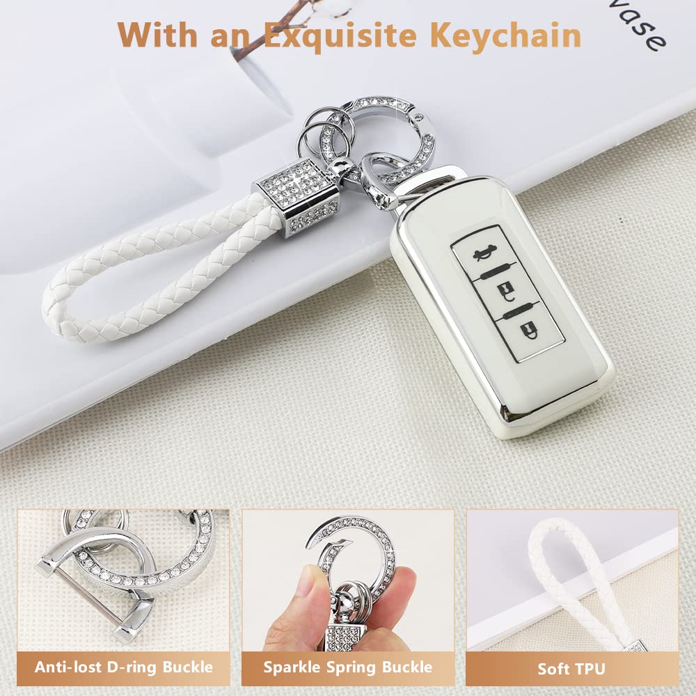 Pifoog Key Fob Cover For Mitsubishi Lancer Outlander Mirage Accessories Soft Tpu 3 Buttons Smart Keys Case Shell Protector Glitter Keychain Girl Women White Silver