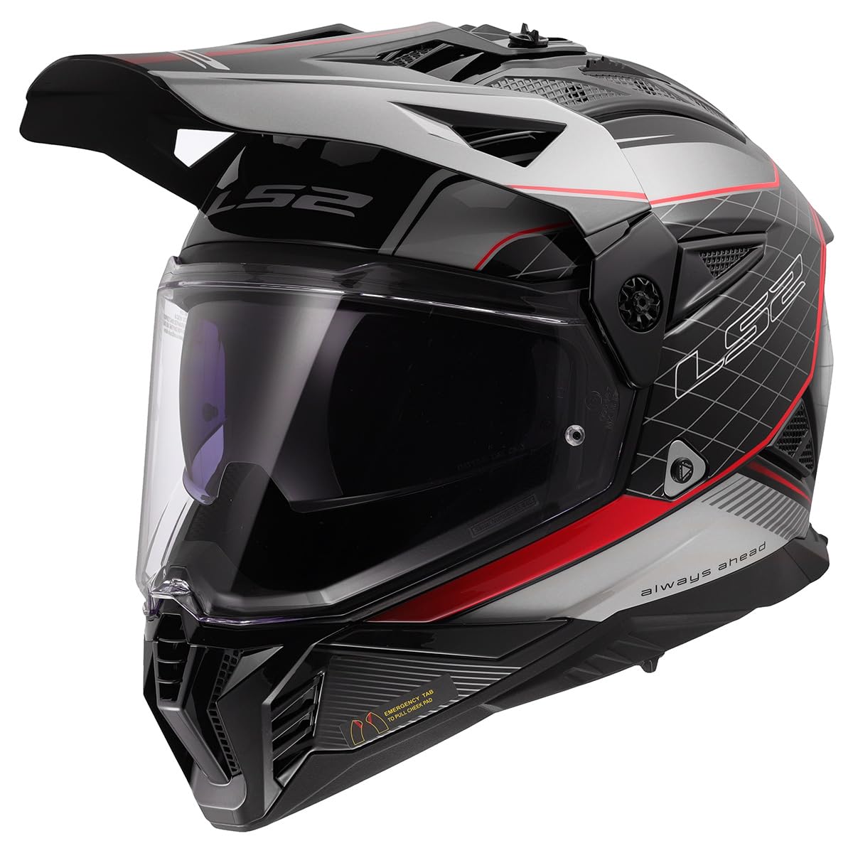 LS2 Helmets Blaze II Adventure Motorcycle Helmet W/SunShield (Gloss 100th Meridian Black/Light Gray/Red - X-Small)