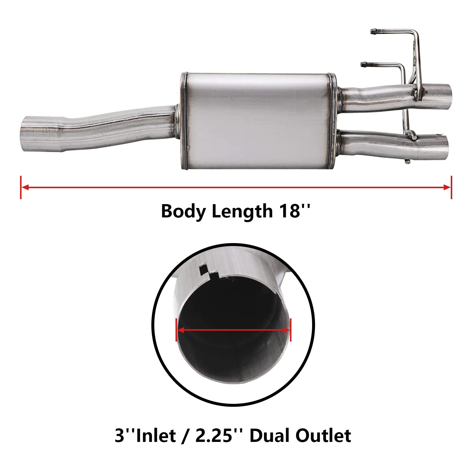 Direct-Fit Muffler 409S,2-Chamber Exhaust Muffler Kit Fits Exhaust 2009-2018 Dodge Ram 1500 Aggressive Series,Stainless Steel 3'