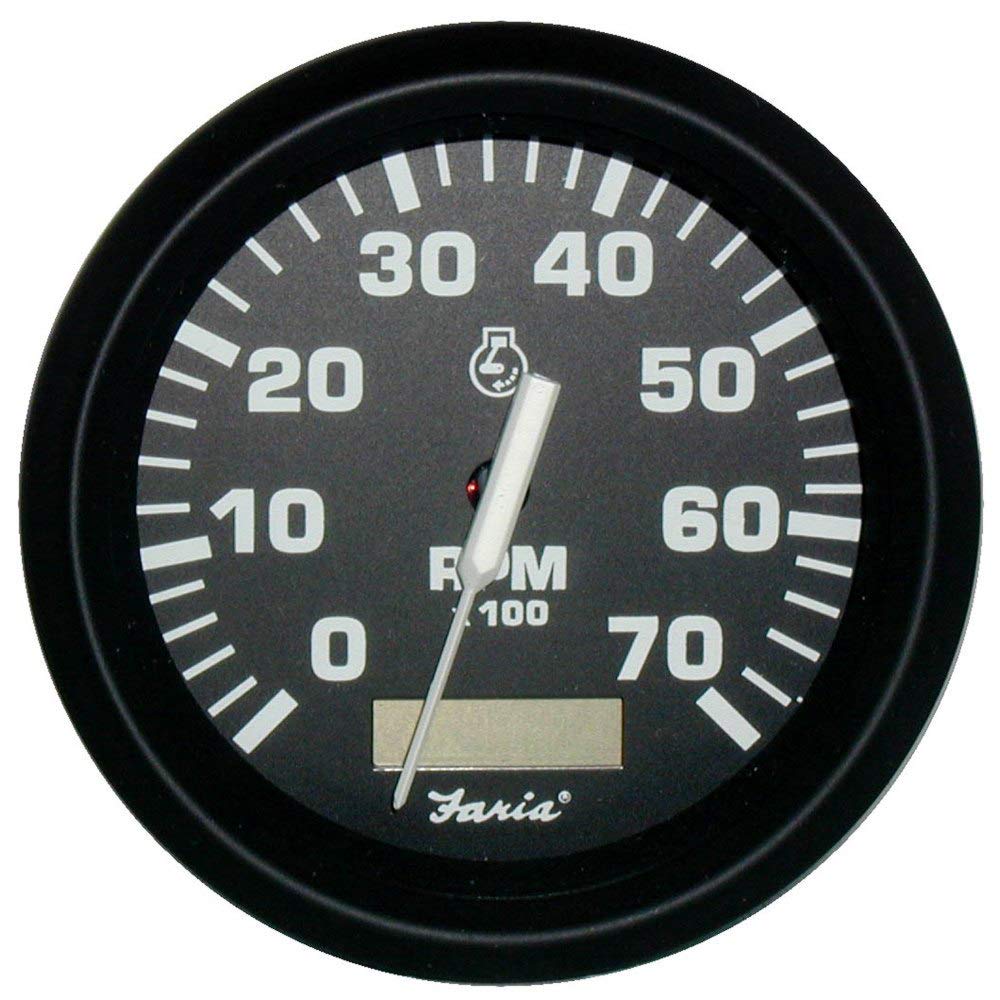 Faria Beede Instruments BEEDE 32840 Euro Tachometer with Hourmeter (7000 RPM) Gas - 4'', Black