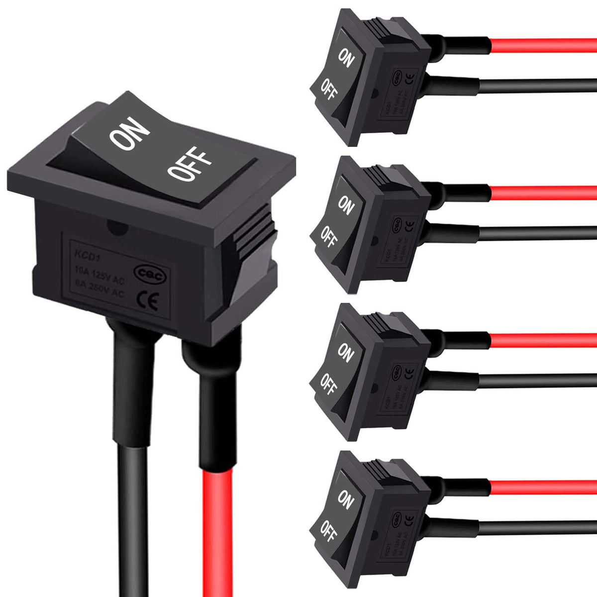 Twidec/5Pcs Rocker Switch Ac 6A/250V 10A/125V Spst 2 Pins 2 Position On/Off Car Boat Square Black Rocker Switch Toggle With Pre-