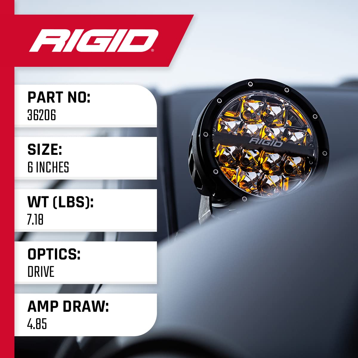 Rigid 36206 - 360-Series 6 Led Off-Road Spot Beam Wamber Backlight