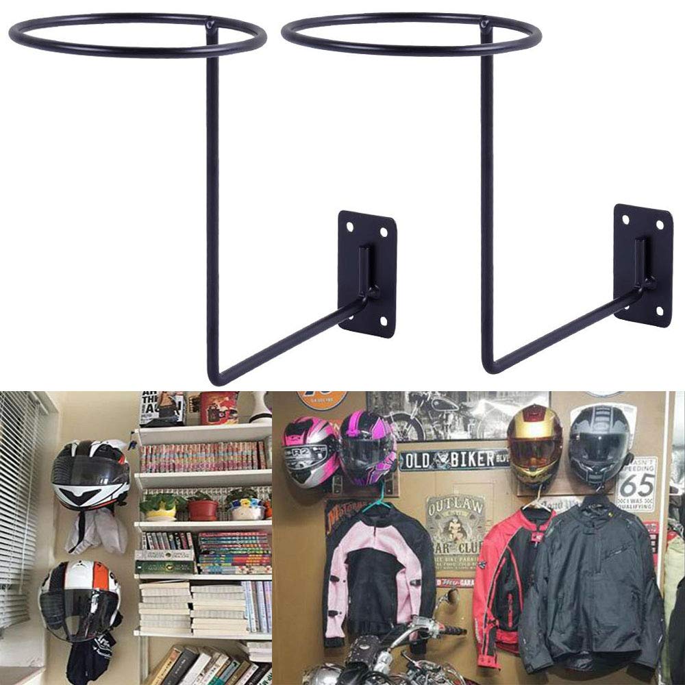 Pei Motorcycle Accessories Helmet Holder Jacket Hanger Wall Mounted Multifunctional Rack (Black 2Pc)