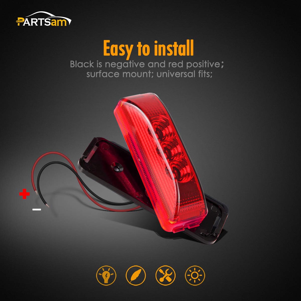 Partsam 10Pcs 3.9 Inch Red 3Led Side Marker Clearacne Light With Reflectors For Trailer Truck Rv Camper, Waterproof, Dc12V