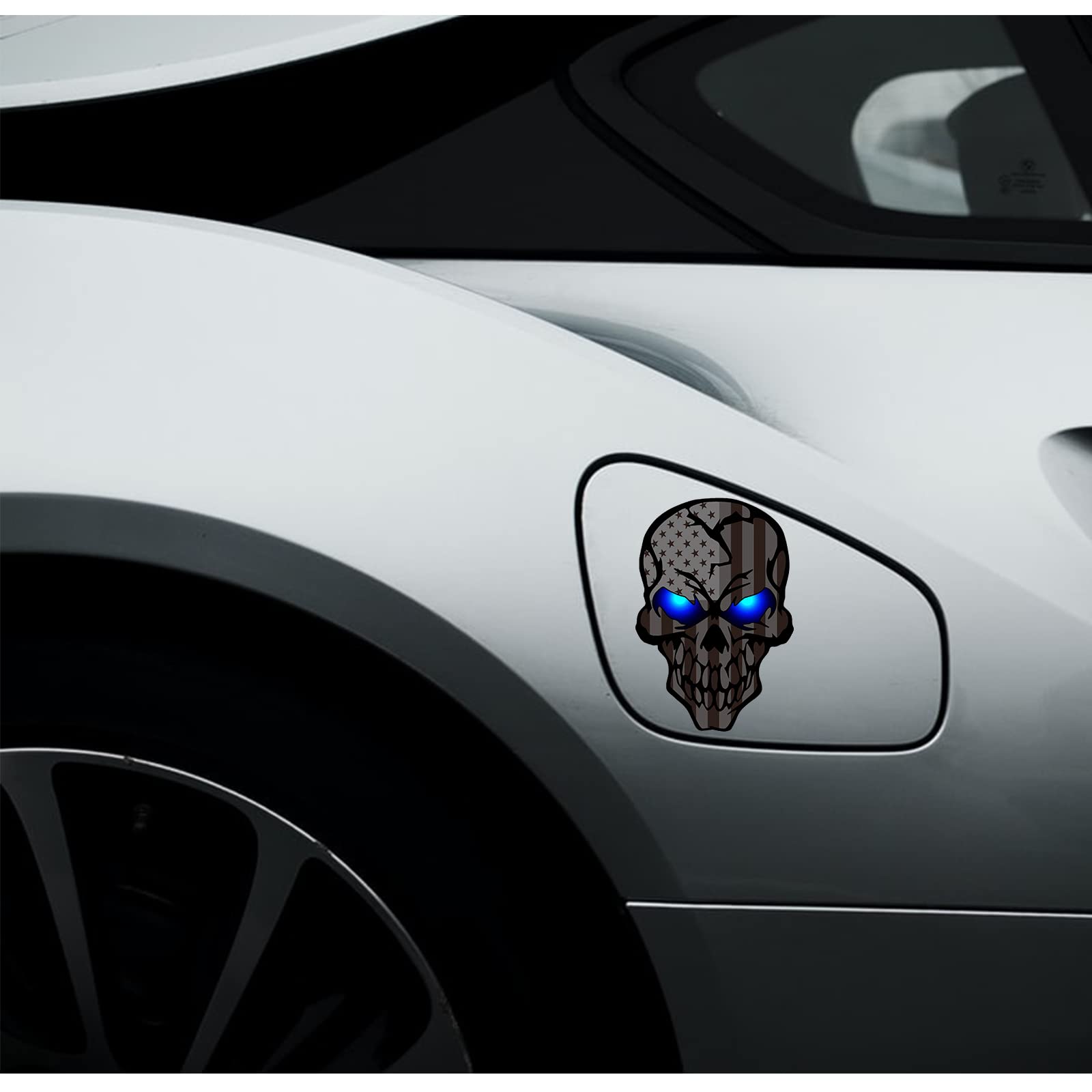 2 Pack 5.1''Reflective All Black American Flag Skulls Sticker, Skull Decal With Black Us Flags, Uv Fade Resistant Vinyl Car Flag