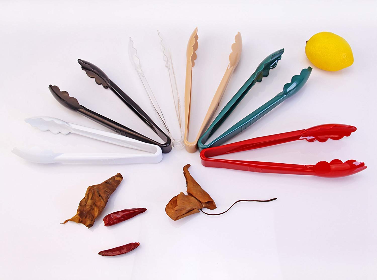 New Star Foodservice 35629 Utility Tong, High Heat Plastic, Scalloped, 9 Inch, Set Of 12, Beige