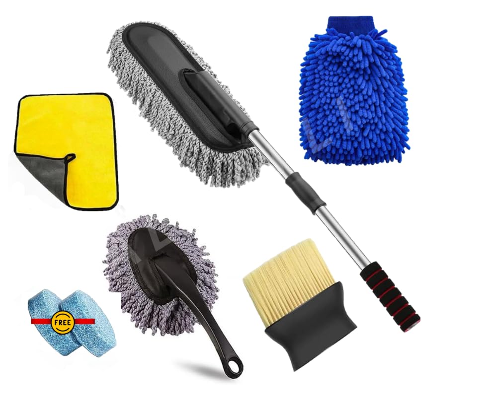 Alwafli Car Duster Car Cleaning Accessories Kit 5 Pcs Set Interior & Exterior Car Cleaning Detailing Brush Scratch & Lint Free C