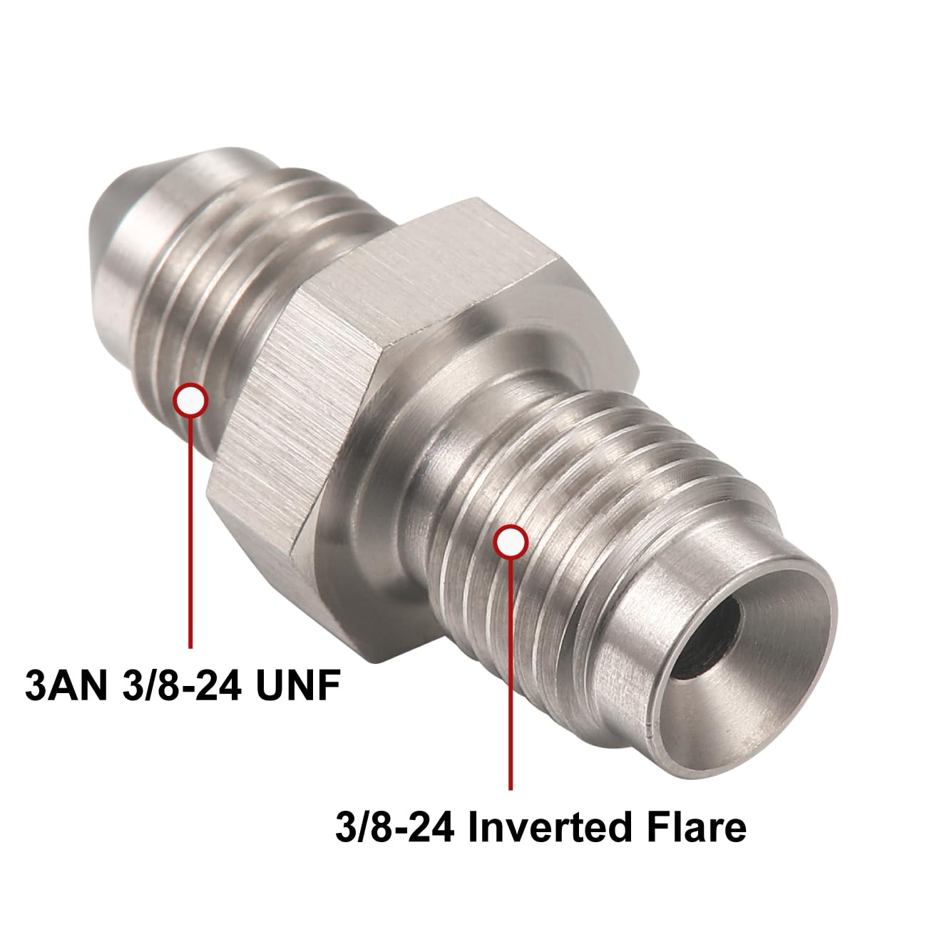 Podavelle 3An Male To 3/8-24 Male Inverted Flare Stainless Steel Brake Adapter Fitting Connector