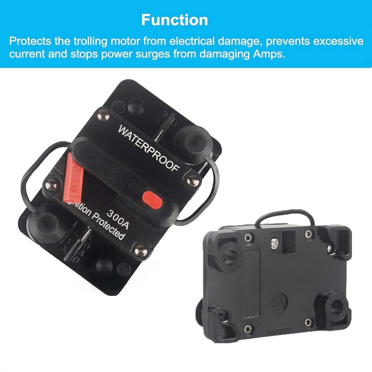 Wohhom 300 Amp Circuit Breaker With Manual Reset 12V-36V Dc Waterproof Surface Mount For Car Audio Rv Marine Boat Truck Trolling