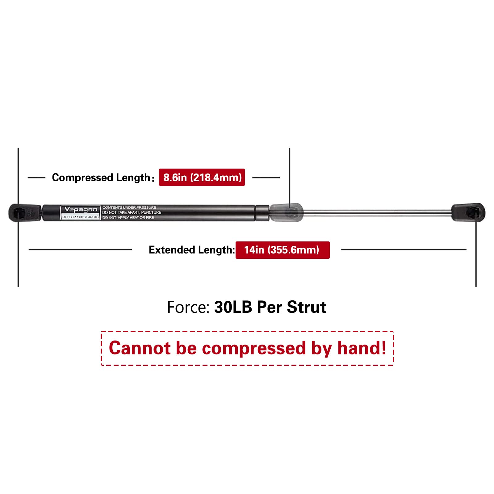 Vepagoo C1623609 14 Inch 30Lbs/133N Gas Shocks Struts Lift Support For Truck Tool Box, Leer Camper Shell Truck Topper Rear Window, Set Of 2.