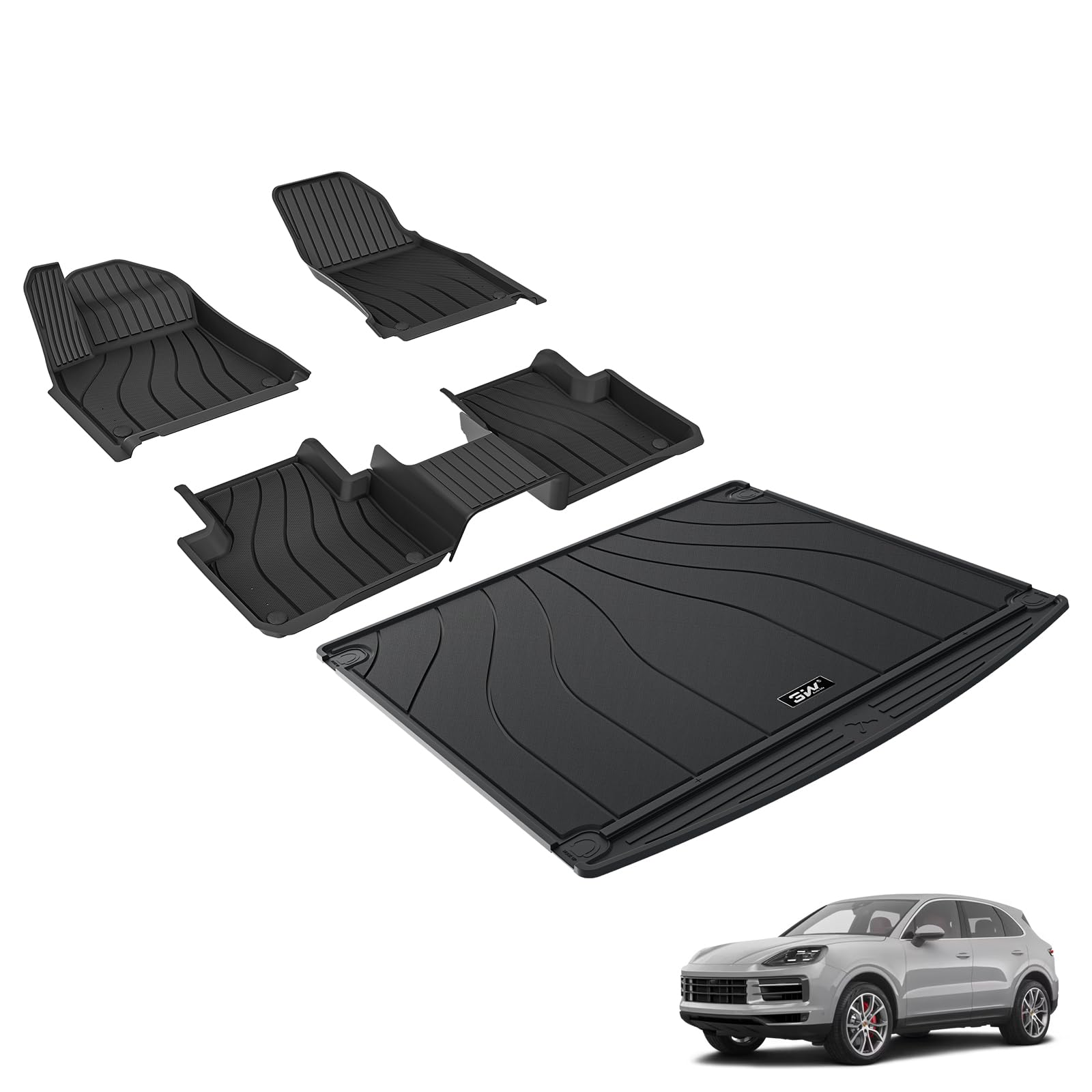 3W Floor Mats &Cargo Liner For Porsche Cayenne 2019-2024 2025, Tpe All Weather Custom Fit Floor Liner For Porsche Cayenne Full S