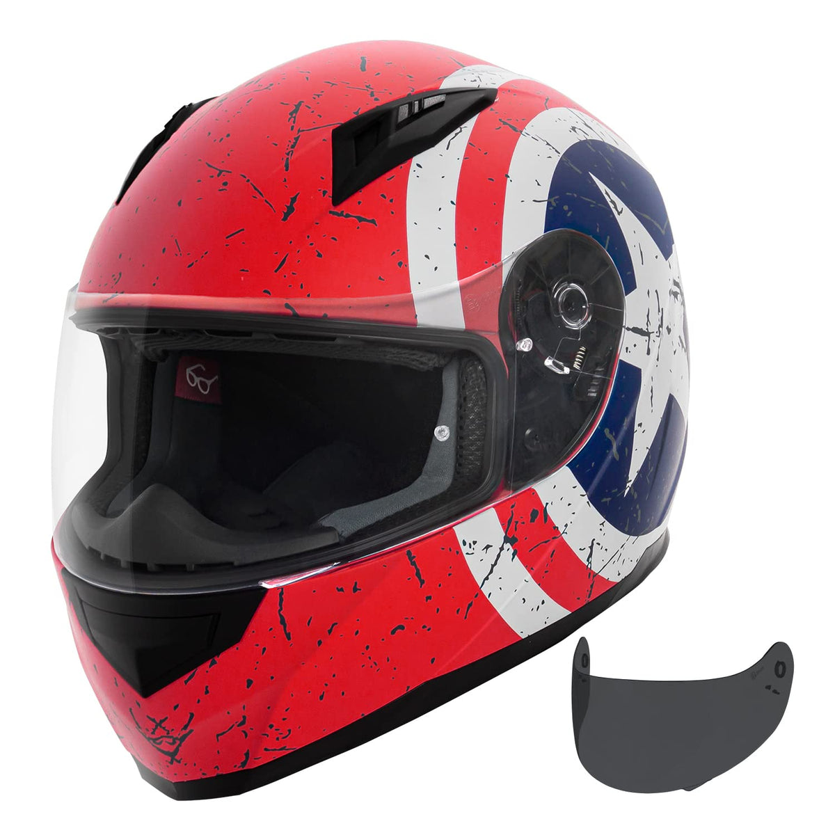 Vcan Vx Lightweight Full Face Motorcycle Street Bike Helmet With Extra Tinted Visor Dot Approved (Rebel Star, X-Large)