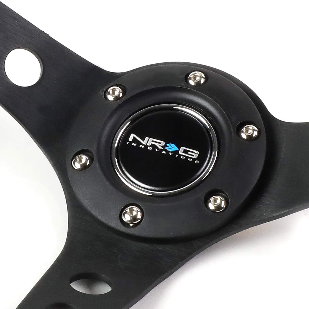 NRG Steering Wheel - 06 (Deep Dish) - 350mm (13.78 inches) - Black Leather with Black Spokes/Yellow Stripe - Part # ST-006BK-Y by NRG Innovations