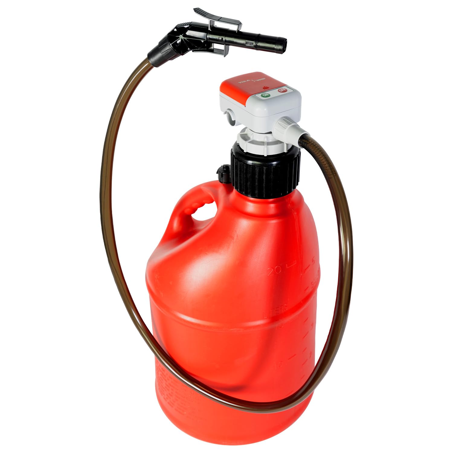 TERA PUMP 5th Gen. Auto-Stop Gas Cap Fuel Transfer Pump XL Intake Hose (Gasoline, Diesel, Kerosene) Universal Spout Replacement 