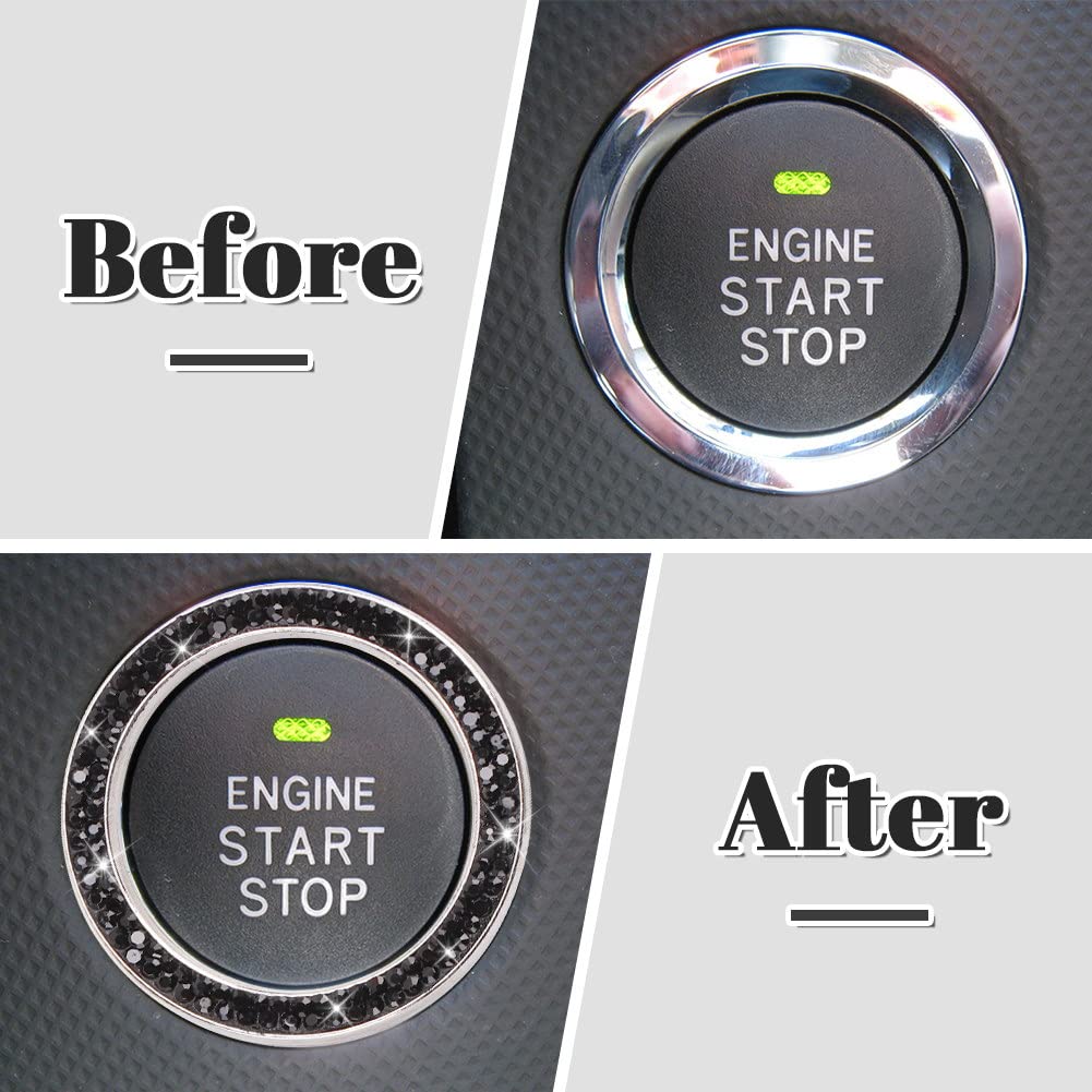 Tobequeen Car Bling Ring Crystal Car Stickers Rings Womens Car Decals,Bling Car Interior Accessory For Women,Black