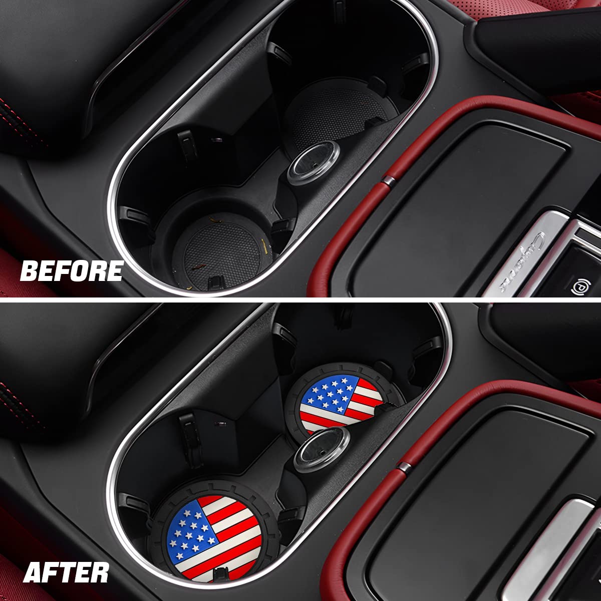 Auceli 4 Pack Car Cup Holder Coasters, Colored American Flag Us Flag Insert Car Cup Coaster, 2.75 Inch Anti Slip Shockproof Embe