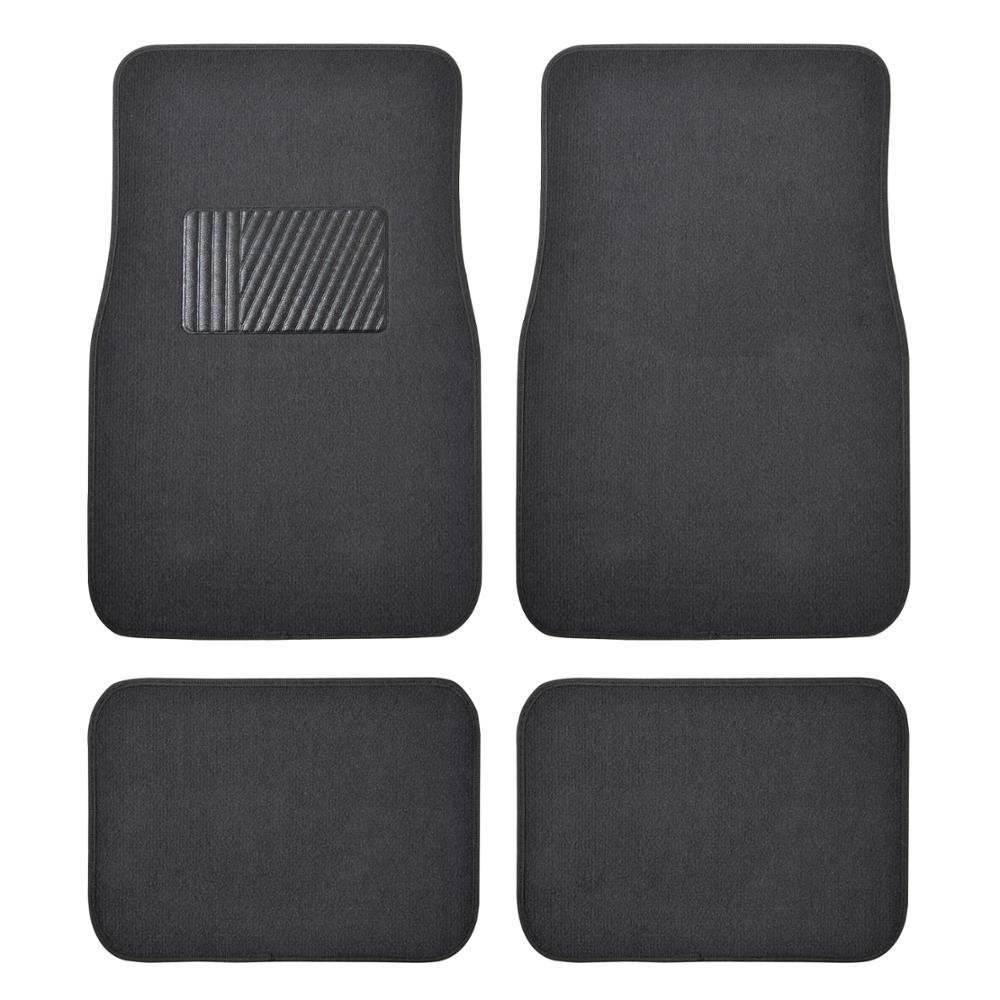 Premium 4 Piece Set Of Carpet Car Floor Mats With Vinyl Safety Heel Pad For Car, Truck, Suv, Coupe Sedan, Black (Mt-100-Bk) Pack
