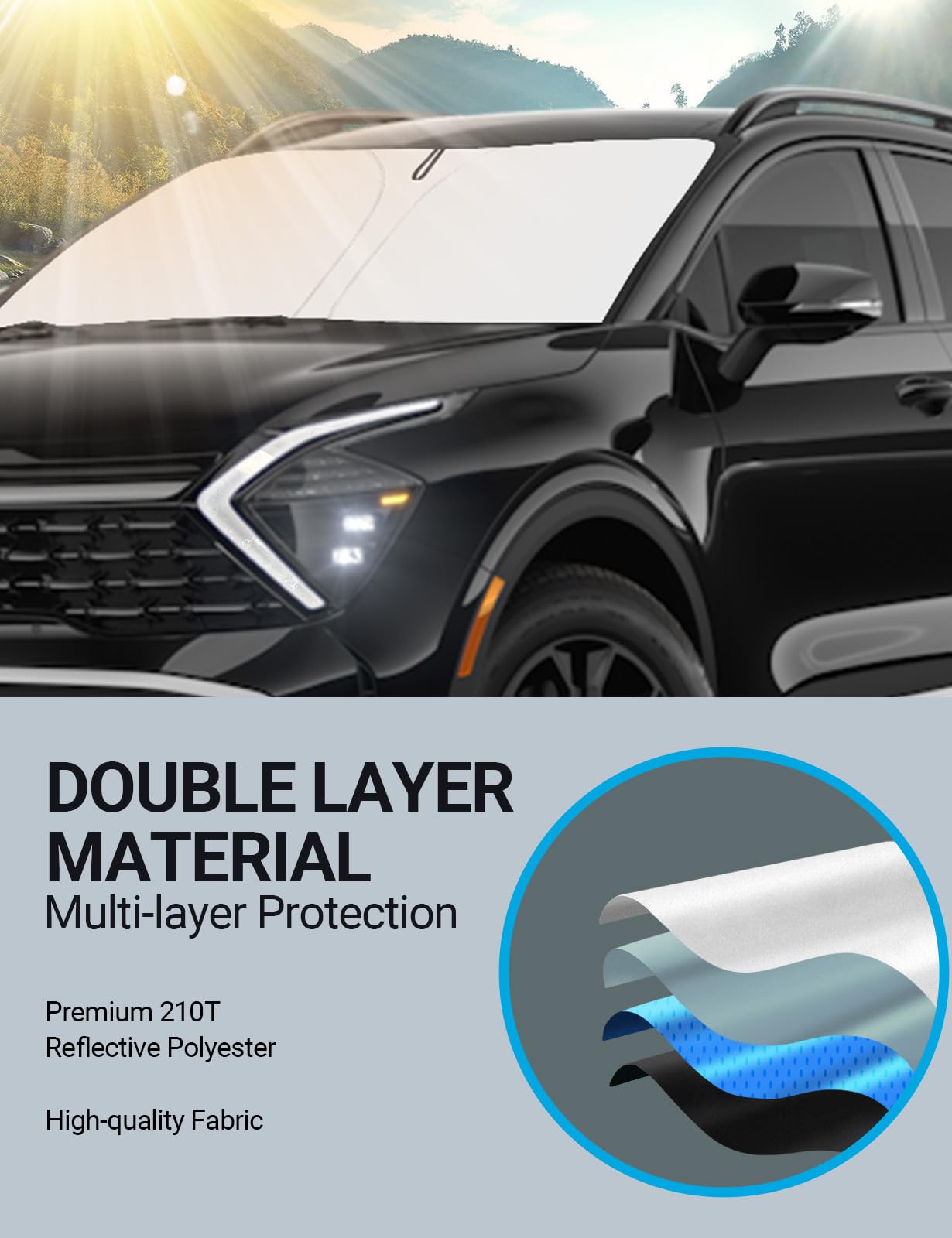 Proadsy 2025 Upgrade Windshield Sun Shade Custom Fit Kia Sportage Nq5 2023-2024 2025 4-Layer Foldable Front Sunshade Protector S