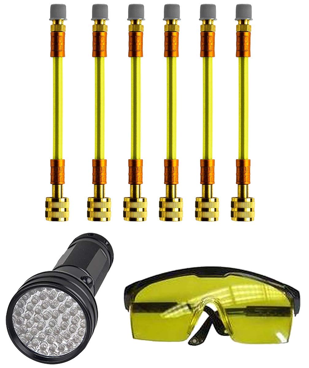 Leak Saver Direct Inject Refrigerant Leak Sealer with UV Dye, 6 Pack - Includes 51 LED UV Light and Protective Glasses