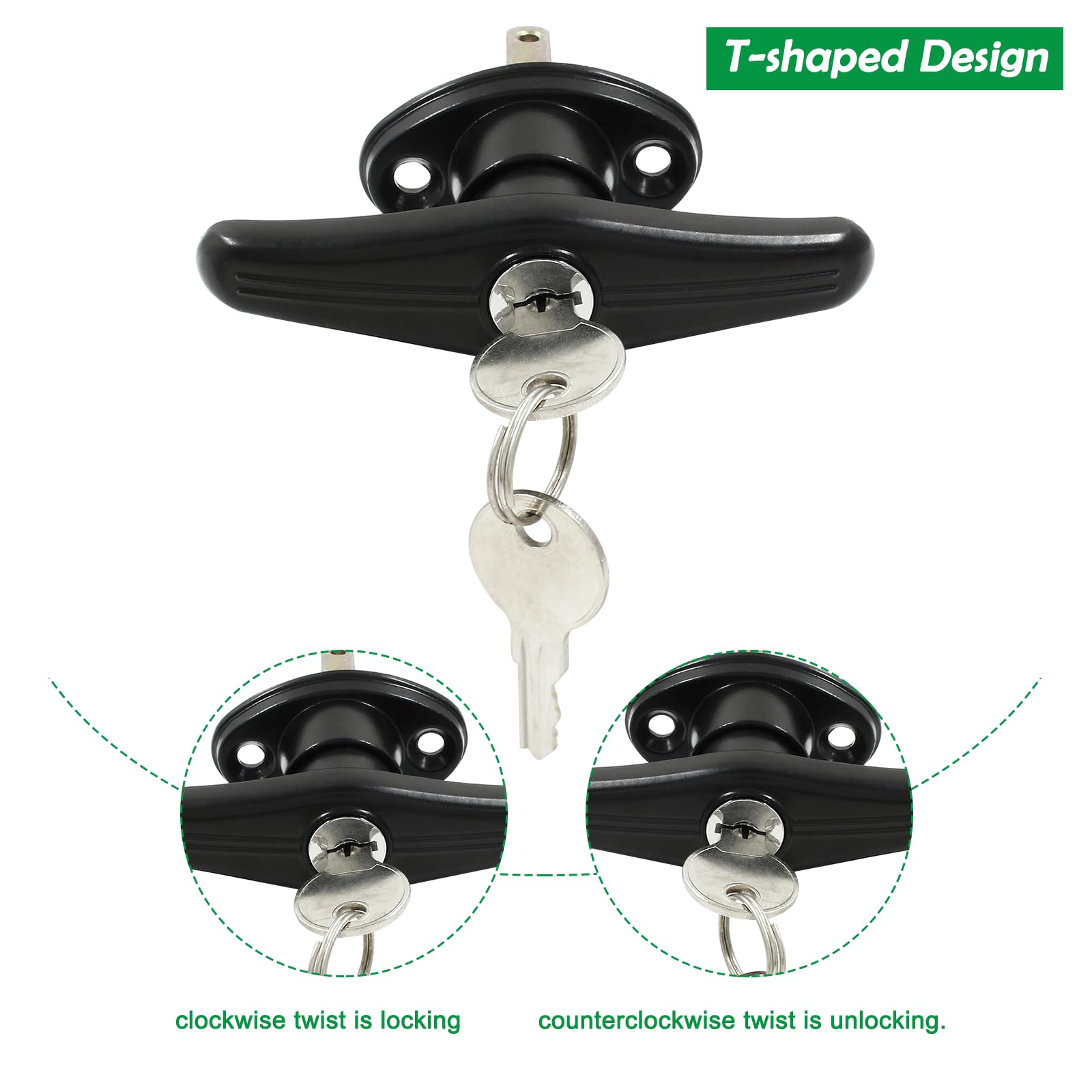 Bokwin 1 Set Camper Shell T-Handles Lock Black Truck Cap Locking With 2 Keys For Most Truck Camper