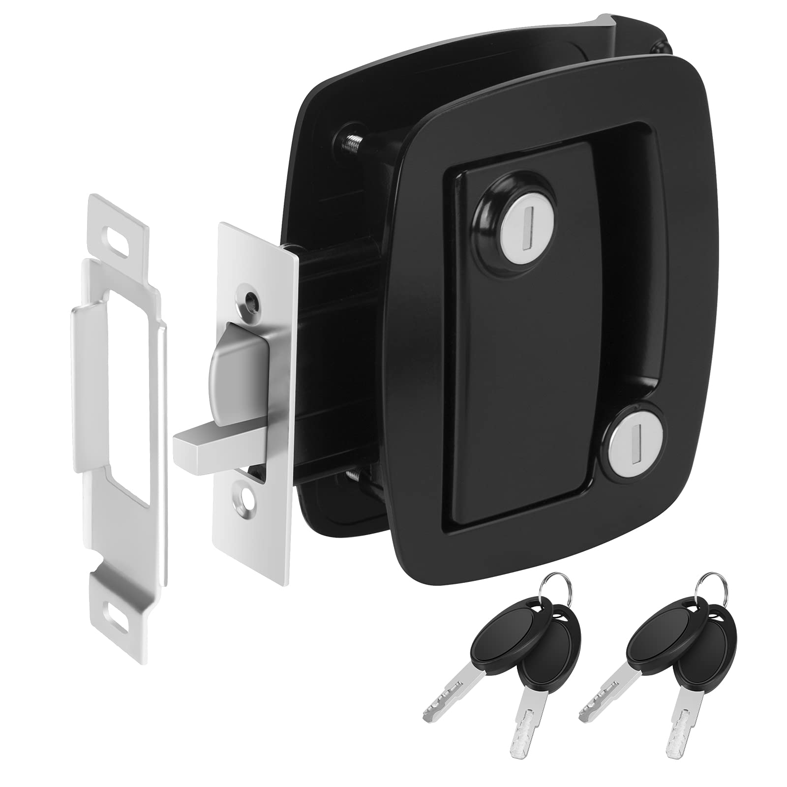 Welluck Rv Entry Door Lock With Paddle Deadbolt, 100% Metal Camper Door Latch Handle, Zinc Alloy Rv Door Lock Replacement Kit Secure For Camper Horse Travel Trailer Cargo Hauler, Black, Not Key Alike